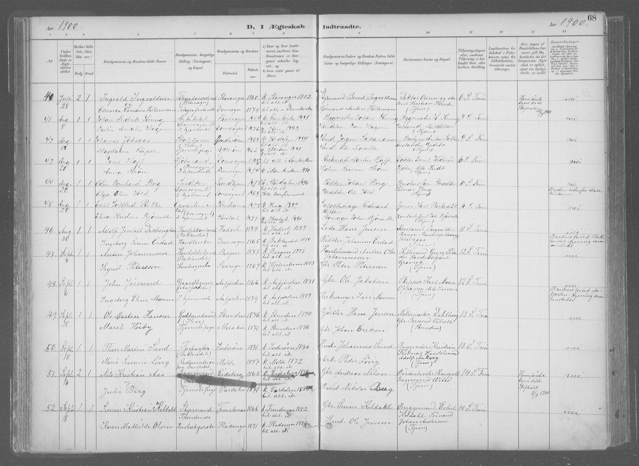 Ministerialprotokoller, klokkerbøker og fødselsregistre - Sør-Trøndelag, AV/SAT-A-1456/601/L0064: Parish register (official) no. 601A31, 1891-1911, p. 68