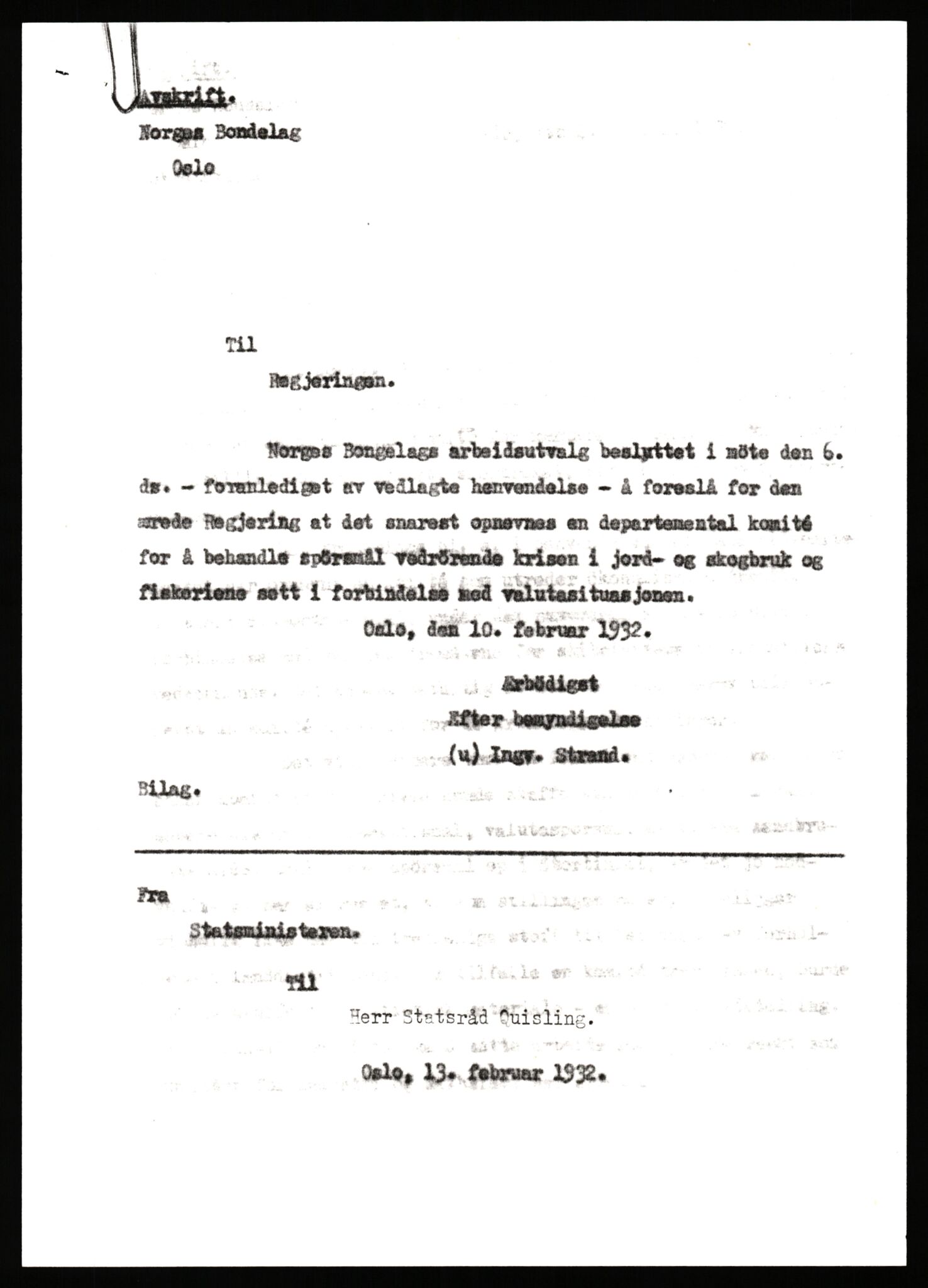 Quisling, Vidkun, AV/RA-PA-0750/G/Gf/L0001: Brev mv. til Vidkun Quisling, 1930-1938, p. 81