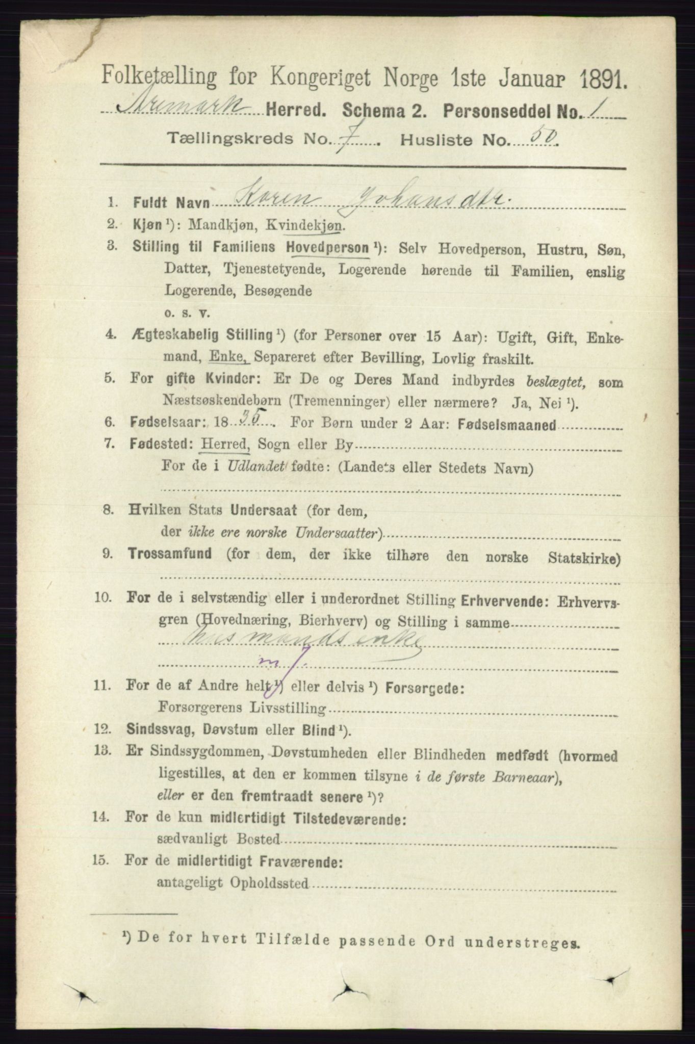 RA, 1891 census for 0118 Aremark, 1891, p. 4205