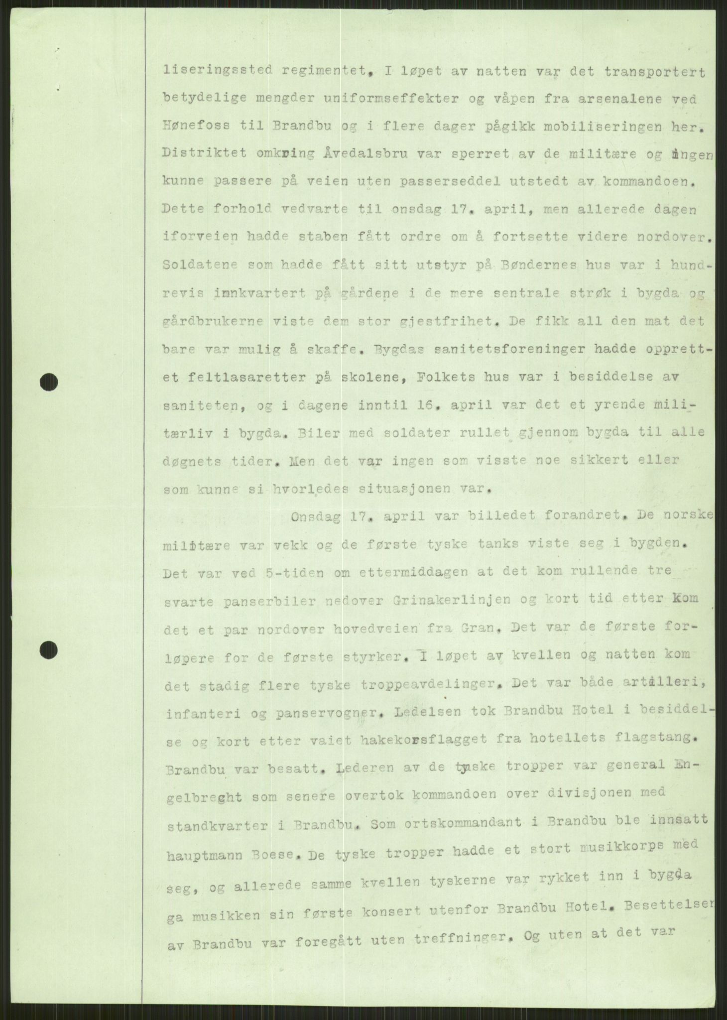 Forsvaret, Forsvarets krigshistoriske avdeling, AV/RA-RAFA-2017/Y/Ya/L0014: II-C-11-31 - Fylkesmenn.  Rapporter om krigsbegivenhetene 1940., 1940, p. 143