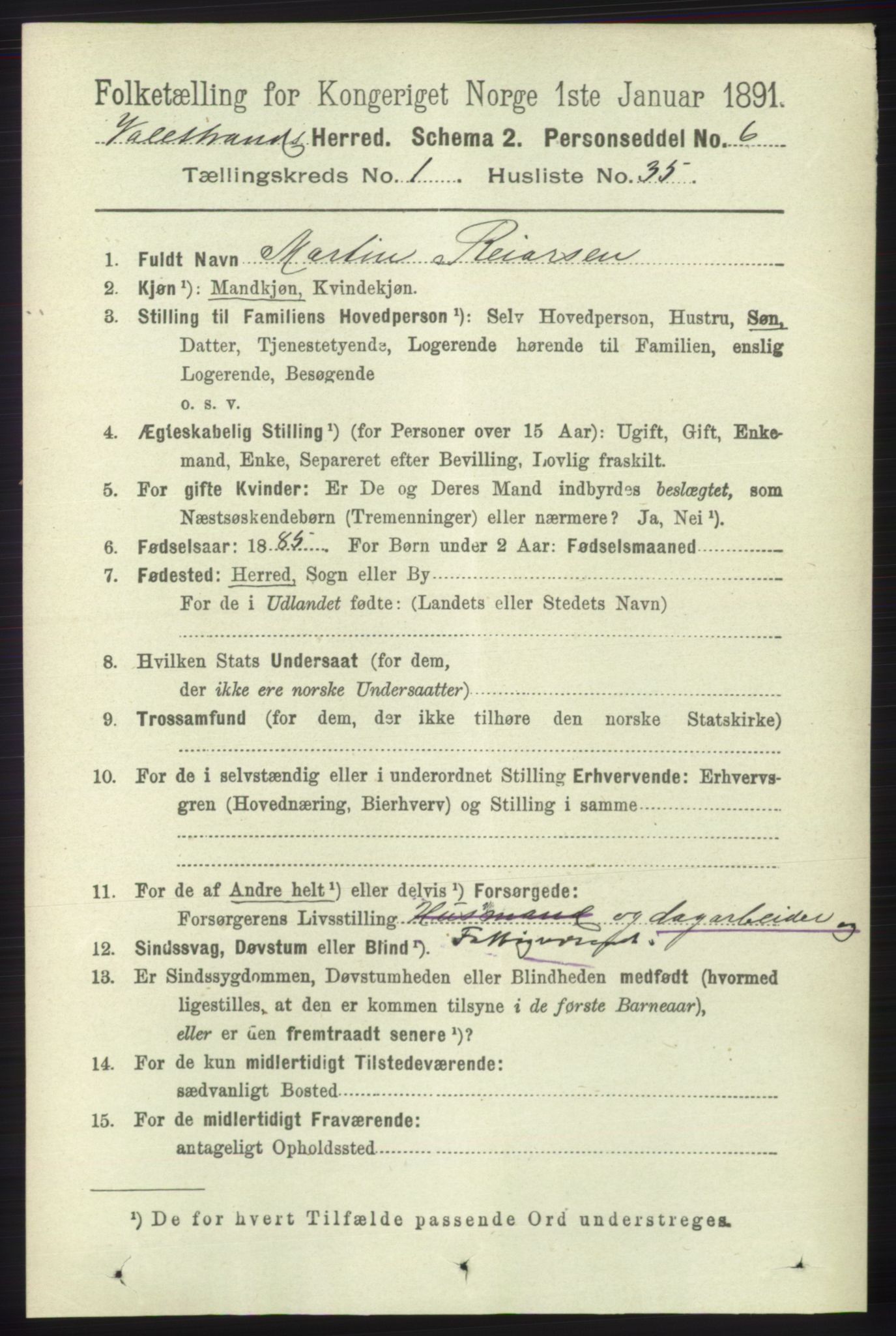 RA, 1891 census for 1217 Valestrand, 1891, p. 251