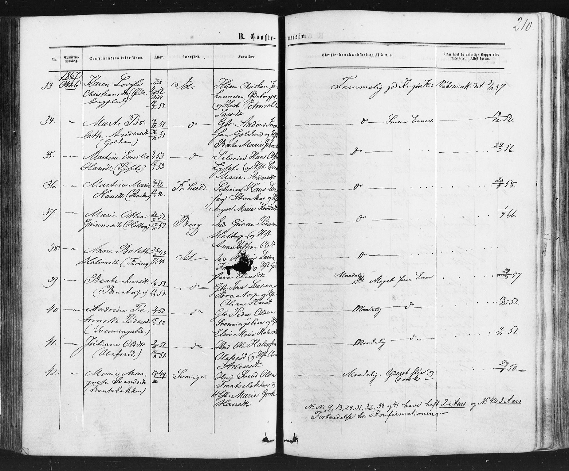 Idd prestekontor Kirkebøker, AV/SAO-A-10911/F/Fc/L0005: Parish register (official) no. III 5, 1861-1877, p. 210