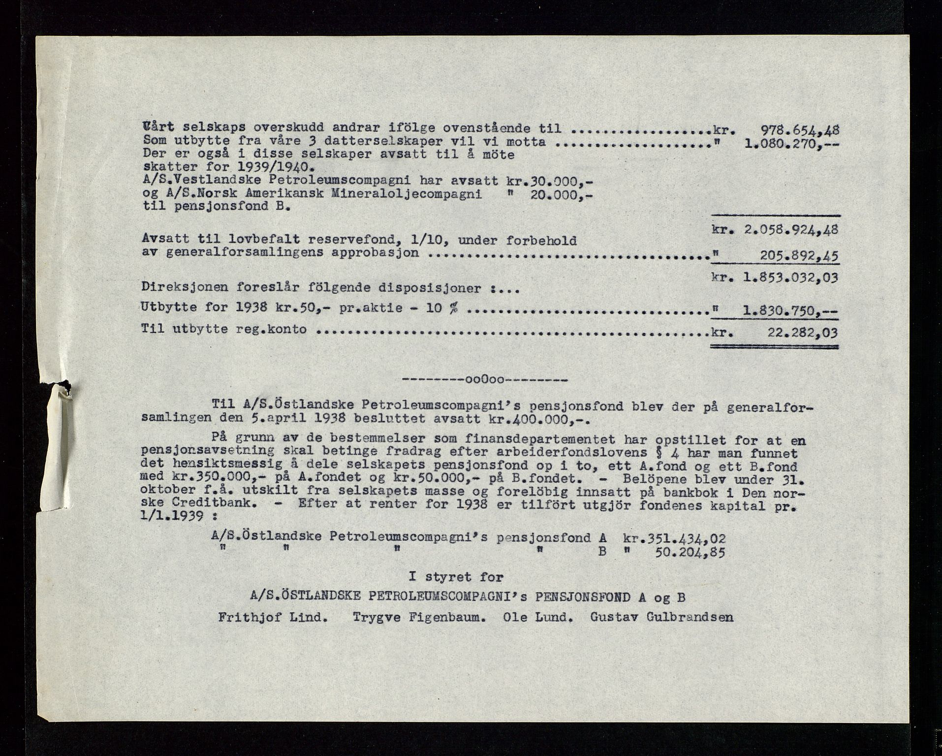 PA 1534 - Østlandske Petroleumscompagni A/S, SAST/A-101954/A/Aa/L0002/0010: Generalforsamlinger. / Generalforsamling, 1939, p. 20