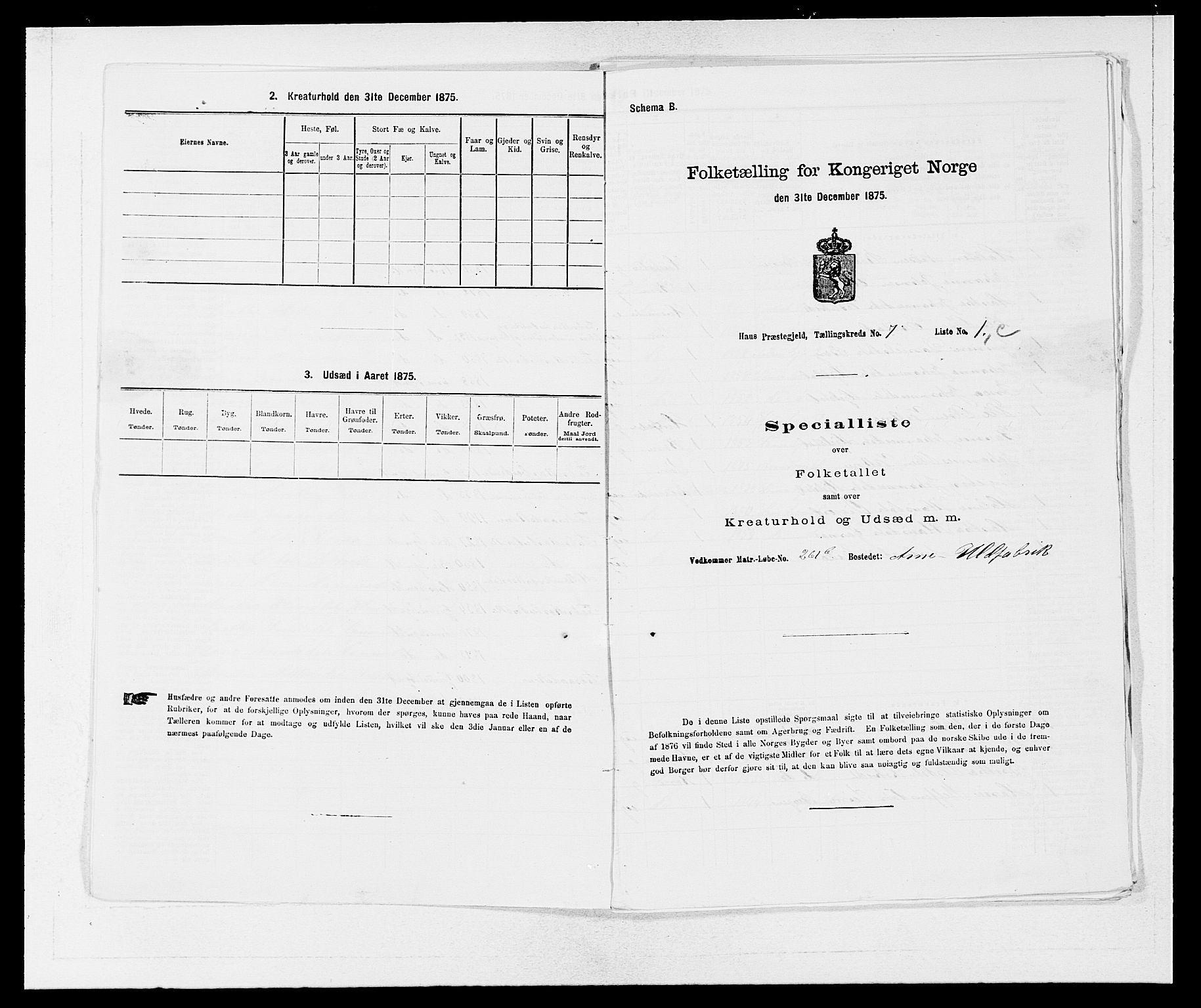 SAB, 1875 census for 1250P Haus, 1875, p. 804