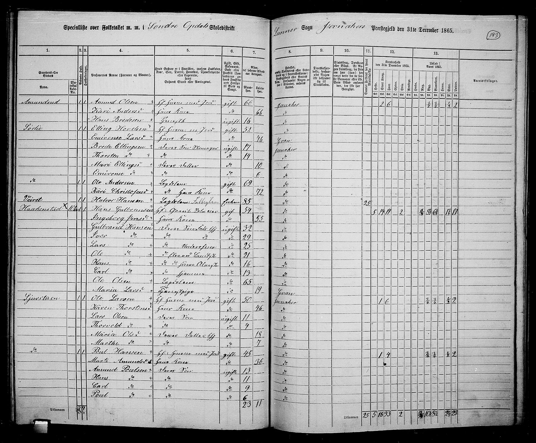 RA, 1865 census for Jevnaker, 1865, p. 177