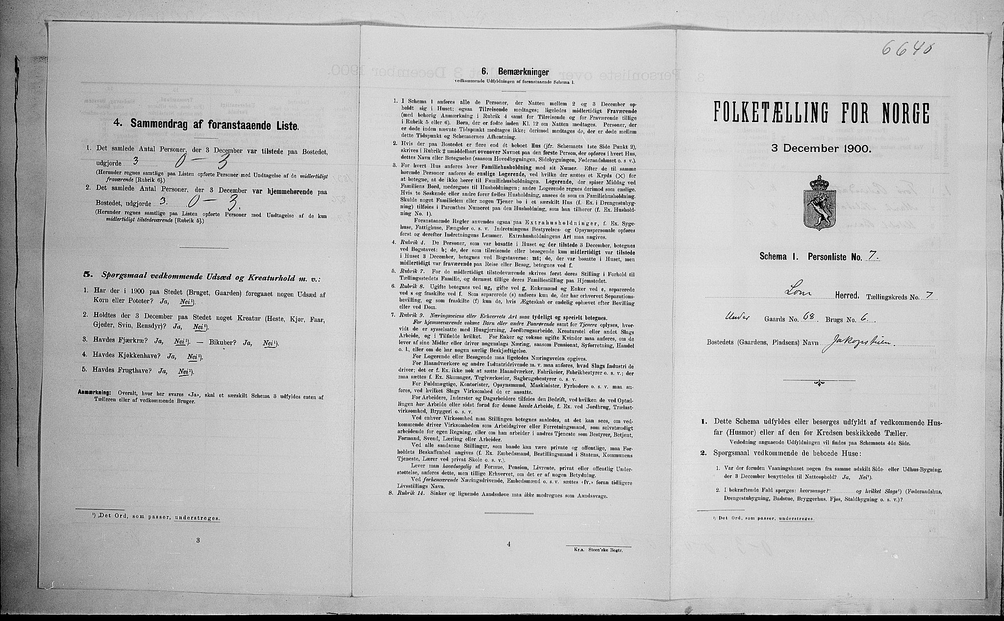 SAH, 1900 census for Lom, 1900, p. 611