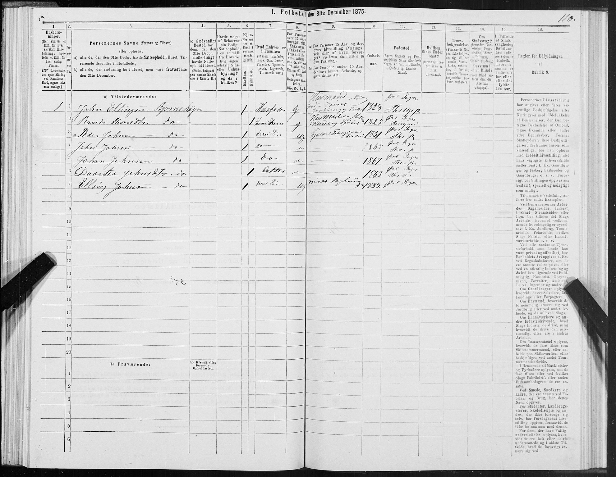 SAT, 1875 census for 1560P Tingvoll, 1875, p. 5110