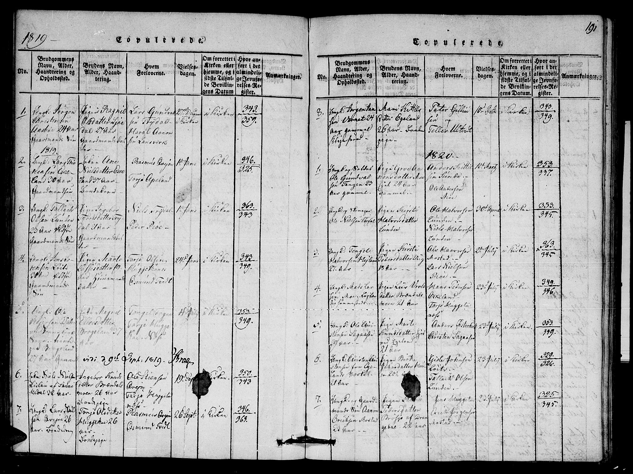 Gjerstad sokneprestkontor, AV/SAK-1111-0014/F/Fa/Faa/L0004: Parish register (official) no. A 4, 1816-1829, p. 191