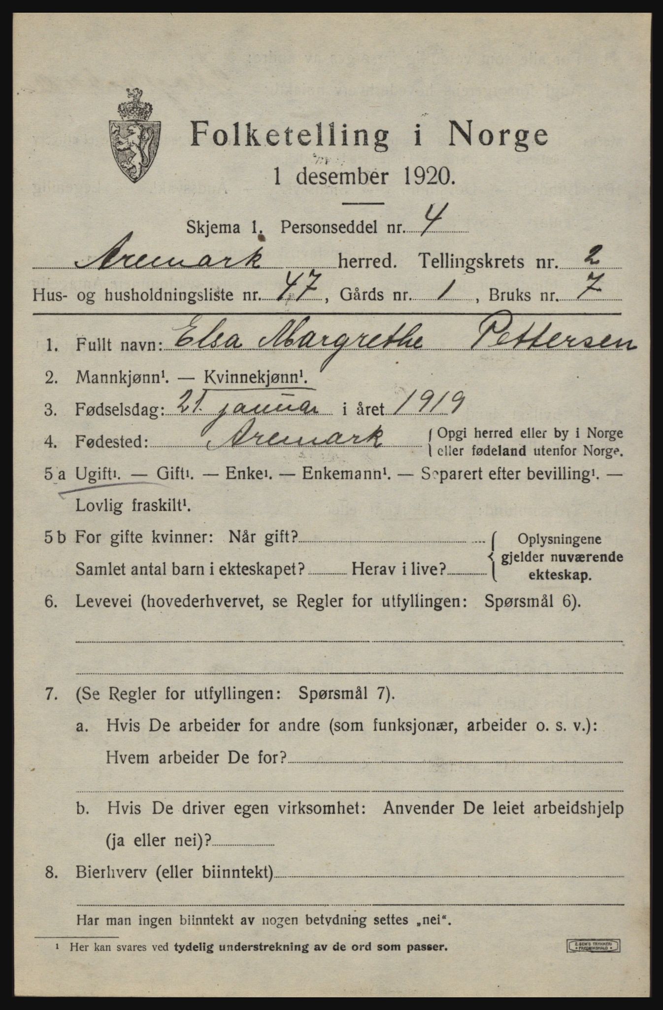 SAO, 1920 census for Aremark, 1920, p. 2115