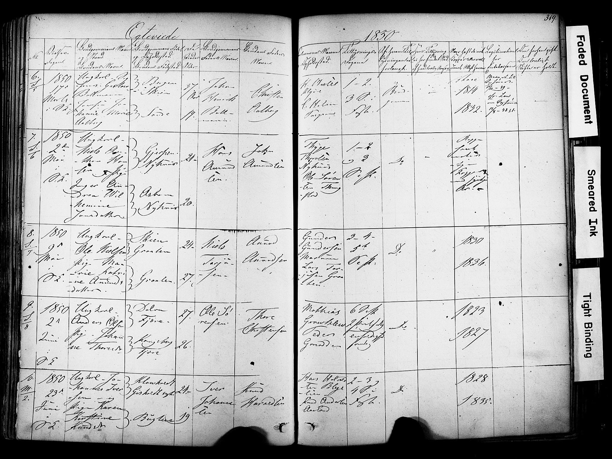 Solum kirkebøker, SAKO/A-306/F/Fa/L0006: Parish register (official) no. I 6, 1844-1855, p. 319