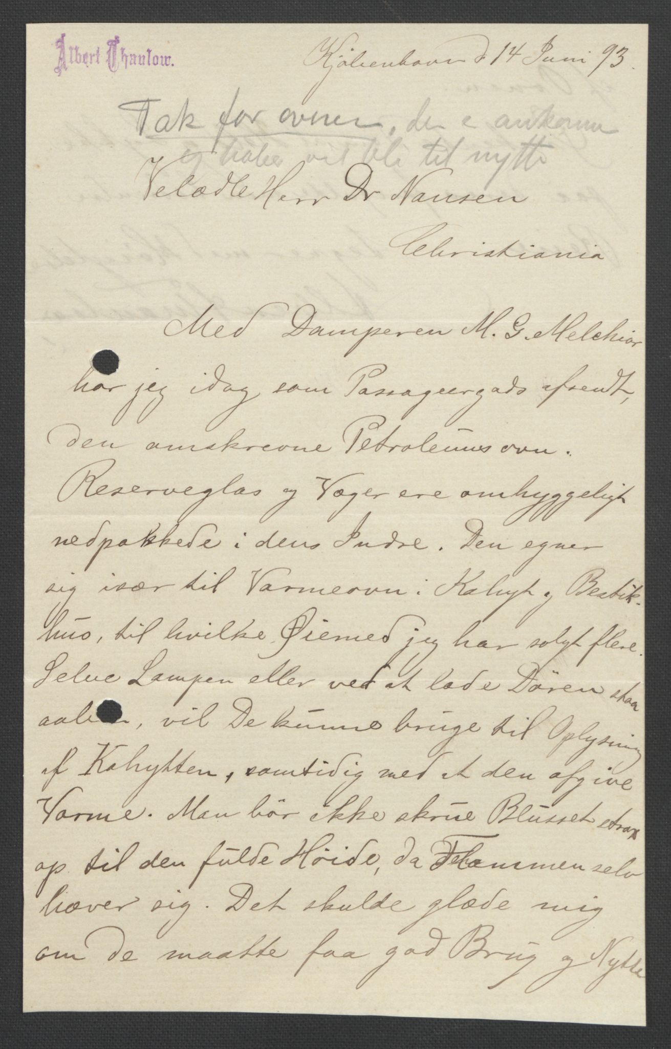 Arbeidskomitéen for Fridtjof Nansens polarekspedisjon, AV/RA-PA-0061/D/L0003/0002: Innk. brev og telegrammer vedr. proviant og utrustning / Utrustningen m.m. - korrespondanse, 1893, p. 368
