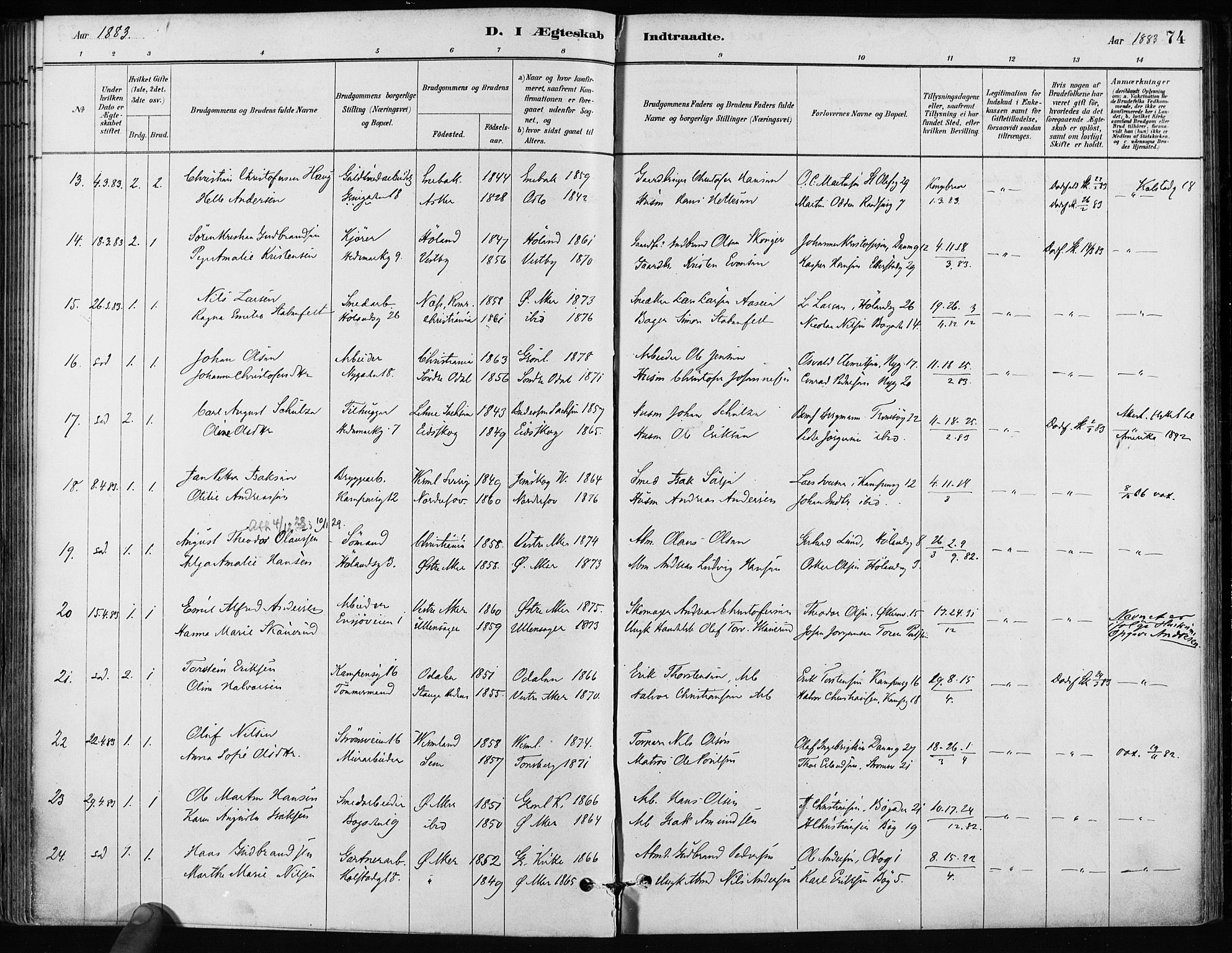 Kampen prestekontor Kirkebøker, AV/SAO-A-10853/F/Fa/L0002: Parish register (official) no. I 2, 1880-1888, p. 74