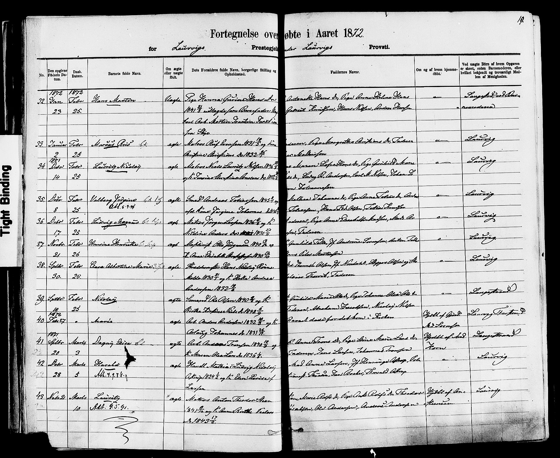 Larvik kirkebøker, AV/SAKO-A-352/F/Fa/L0006: Parish register (official) no. I 6, 1871-1883, p. 19