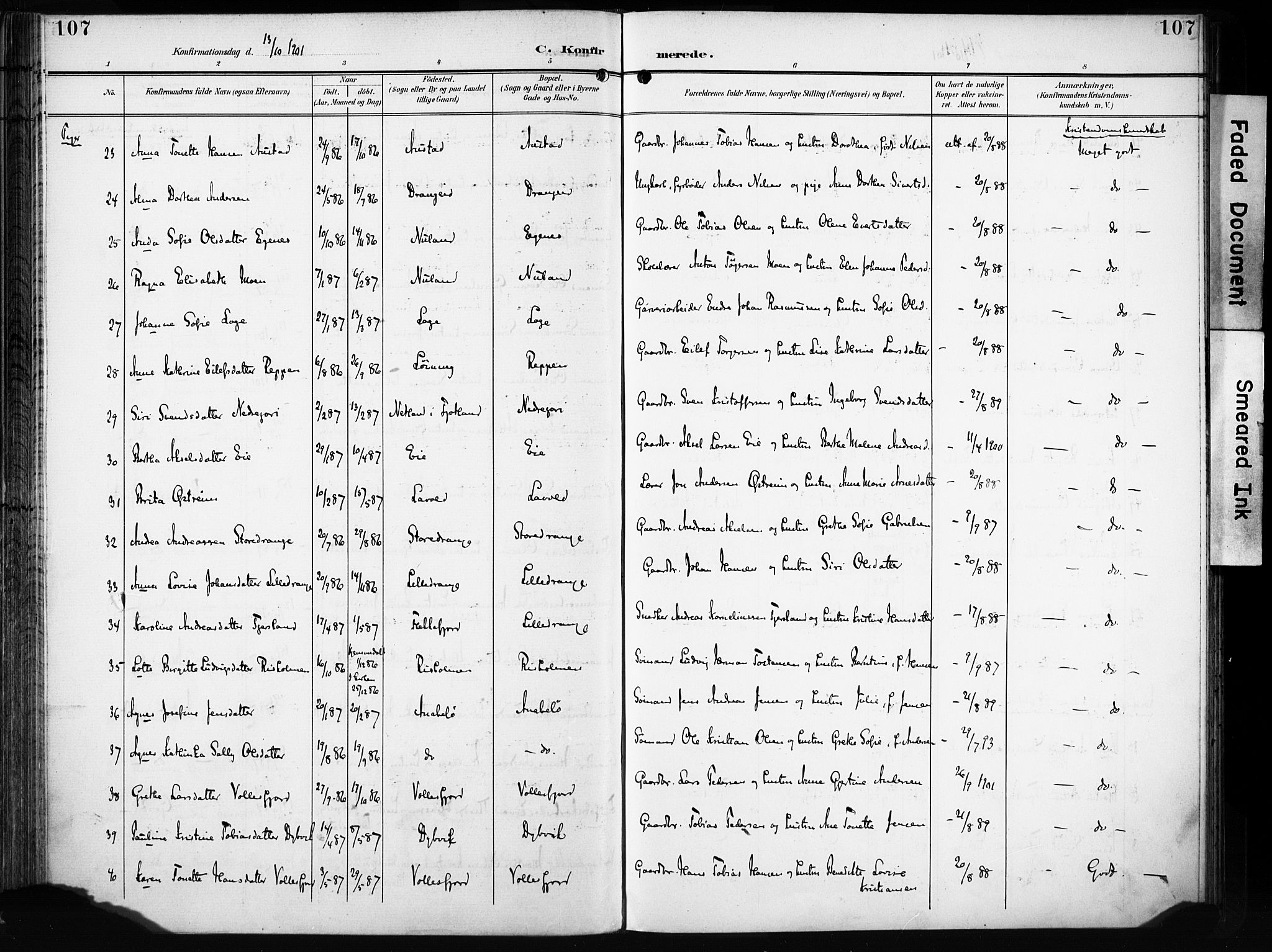 Flekkefjord sokneprestkontor, AV/SAK-1111-0012/F/Fa/Fac/L0009: Parish register (official) no. A 9, 1899-1909, p. 107