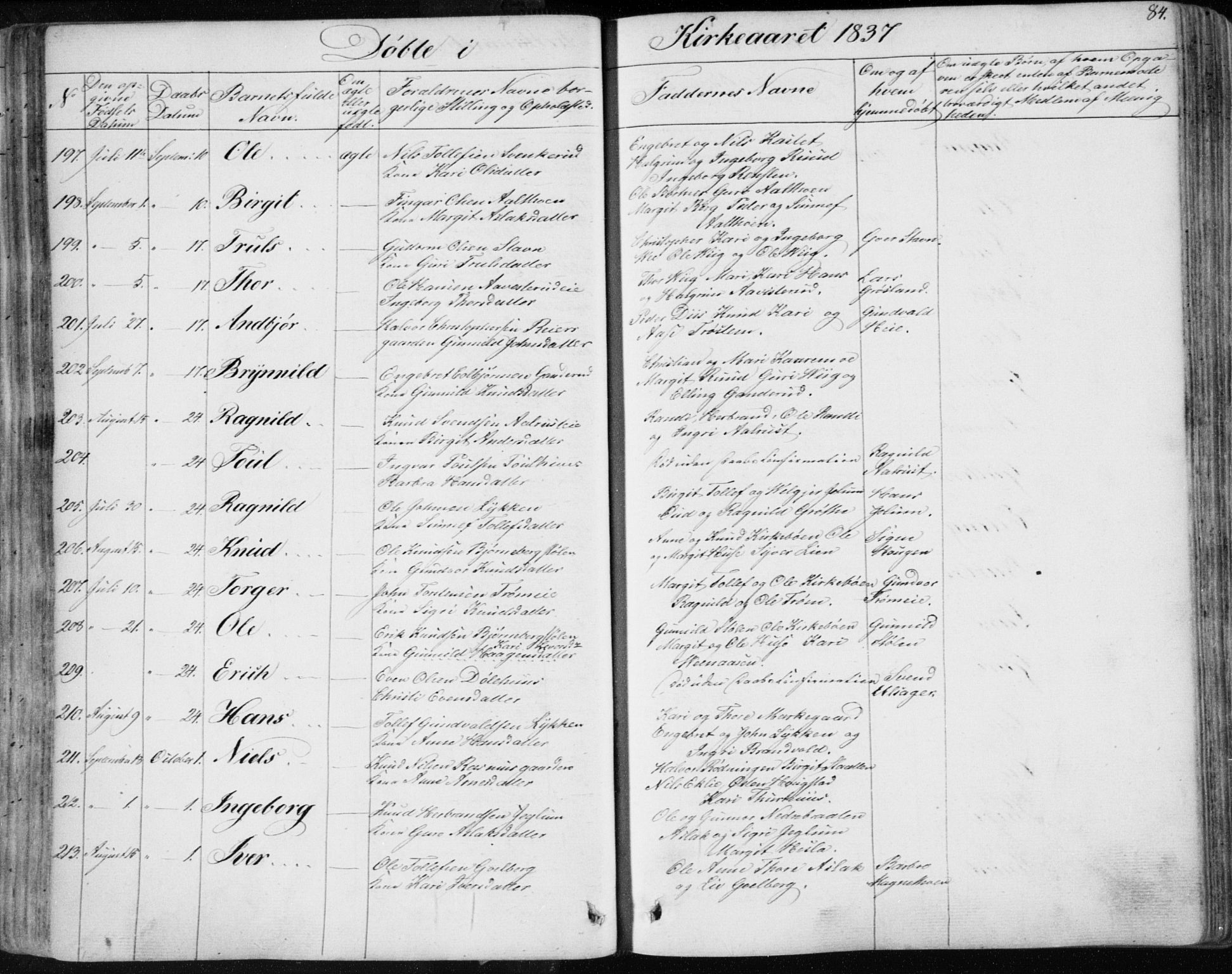 Nes kirkebøker, SAKO/A-236/F/Fa/L0009: Parish register (official) no. 9, 1834-1863, p. 84