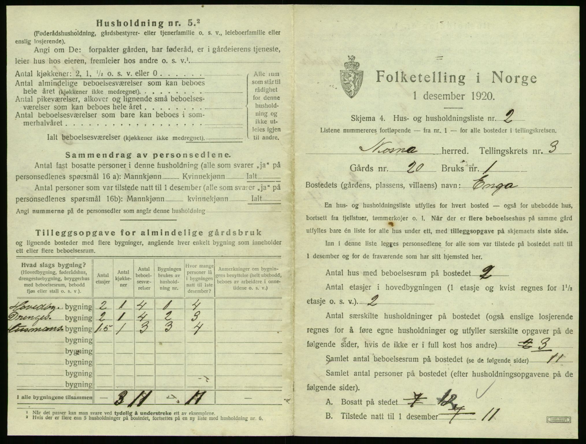 SAT, 1920 census for Nesna, 1920, p. 273