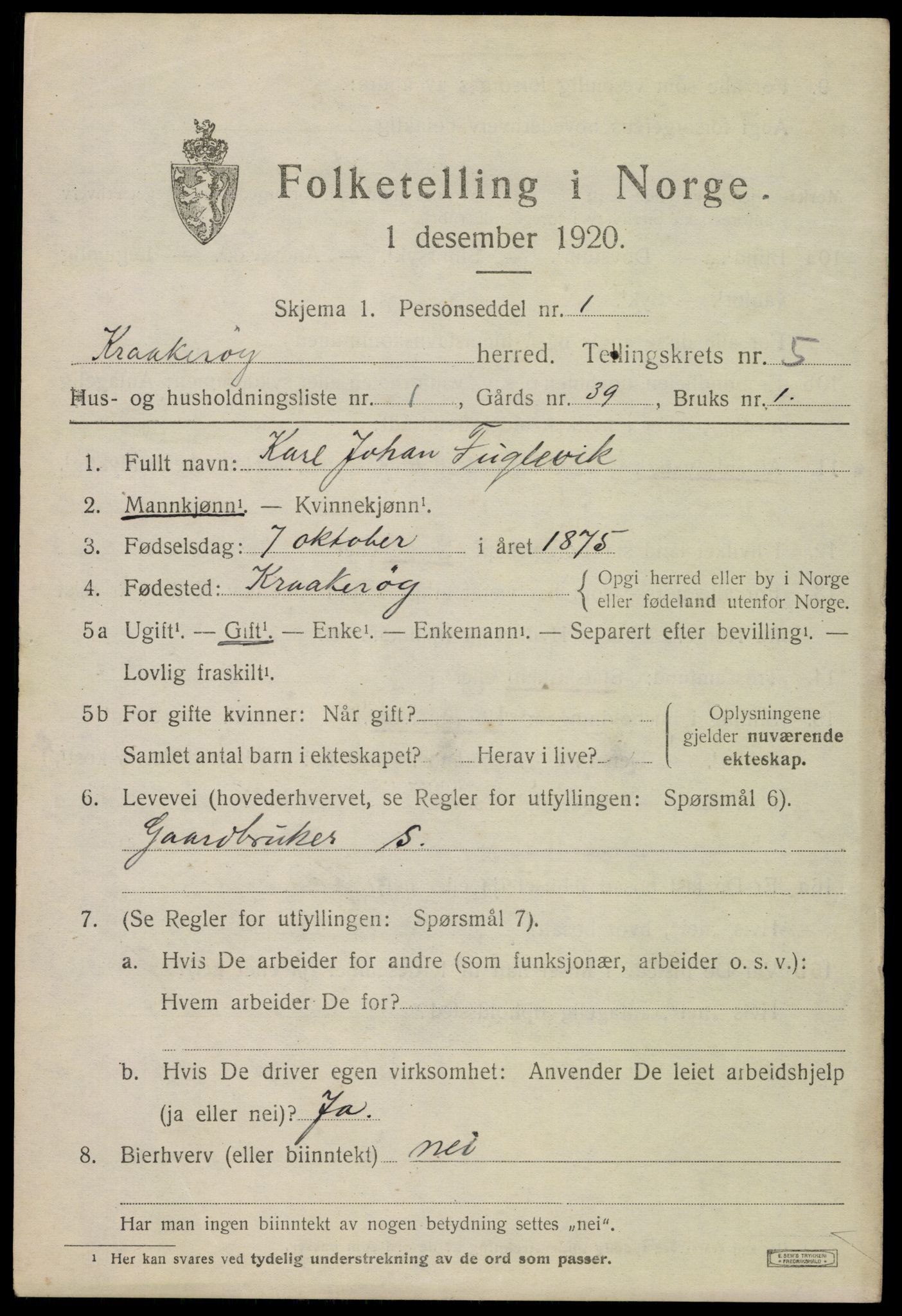 SAO, 1920 census for Kråkerøy, 1920, p. 5786