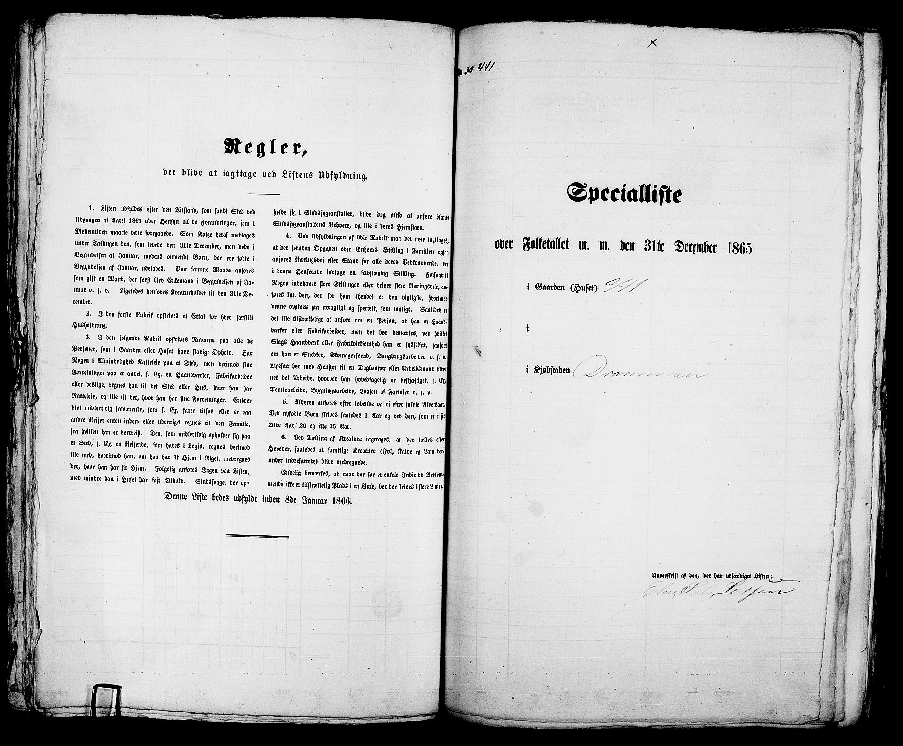 RA, 1865 census for Bragernes in Drammen, 1865, p. 929