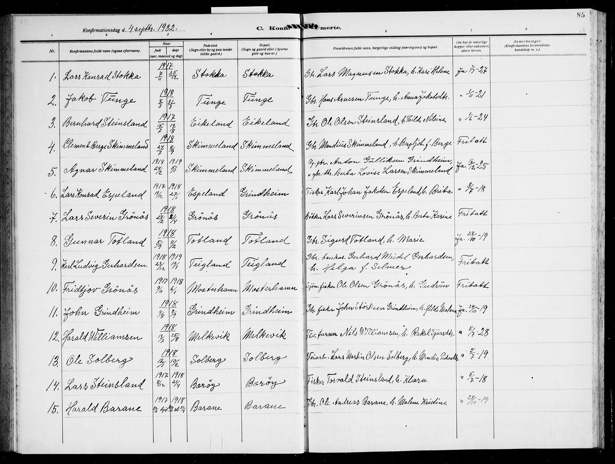 Finnås sokneprestembete, AV/SAB-A-99925/H/Ha/Hab/Haba/L0005: Parish register (copy) no. A 5, 1924-1945, p. 85