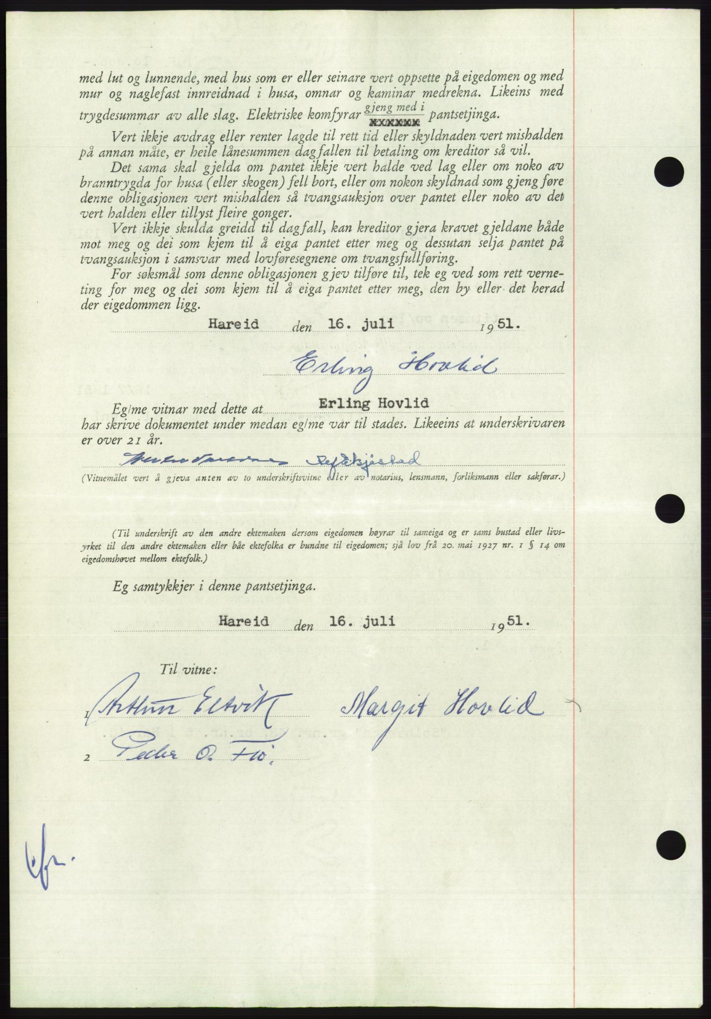 Søre Sunnmøre sorenskriveri, AV/SAT-A-4122/1/2/2C/L0120: Mortgage book no. 8B, 1951-1951, Diary no: : 1442/1951