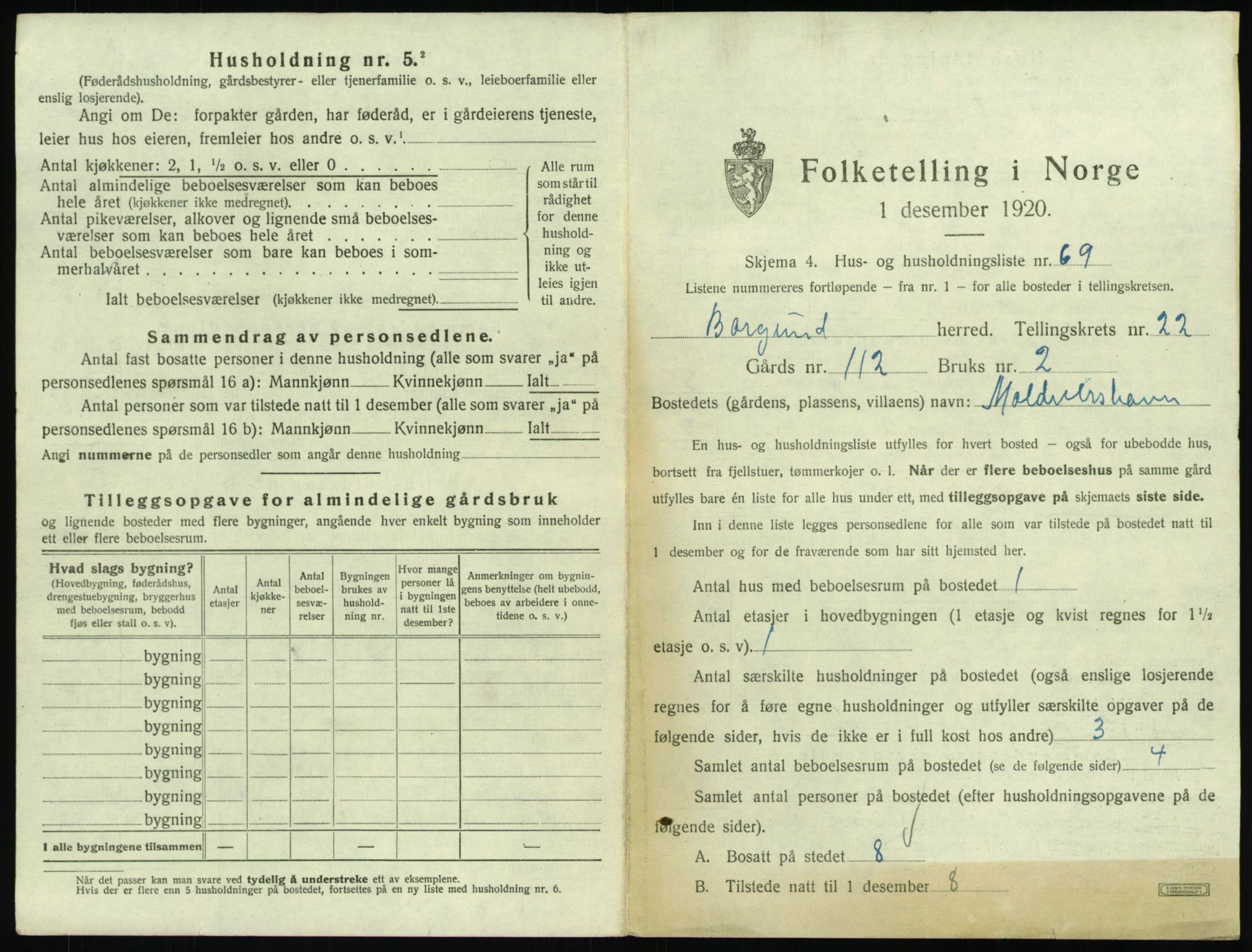 SAT, 1920 census for Borgund, 1920, p. 1952