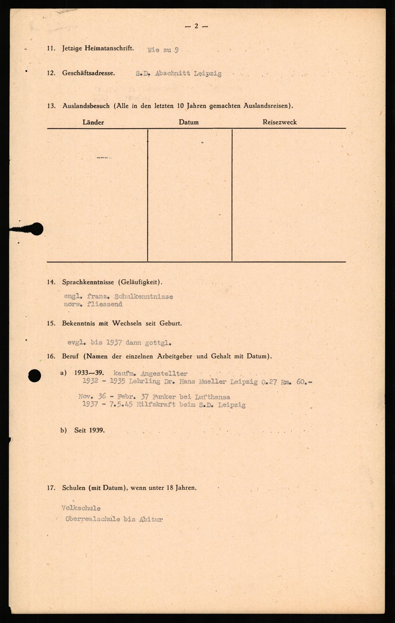 Forsvaret, Forsvarets overkommando II, RA/RAFA-3915/D/Db/L0014: CI Questionaires. Tyske okkupasjonsstyrker i Norge. Tyskere., 1945-1946, p. 349