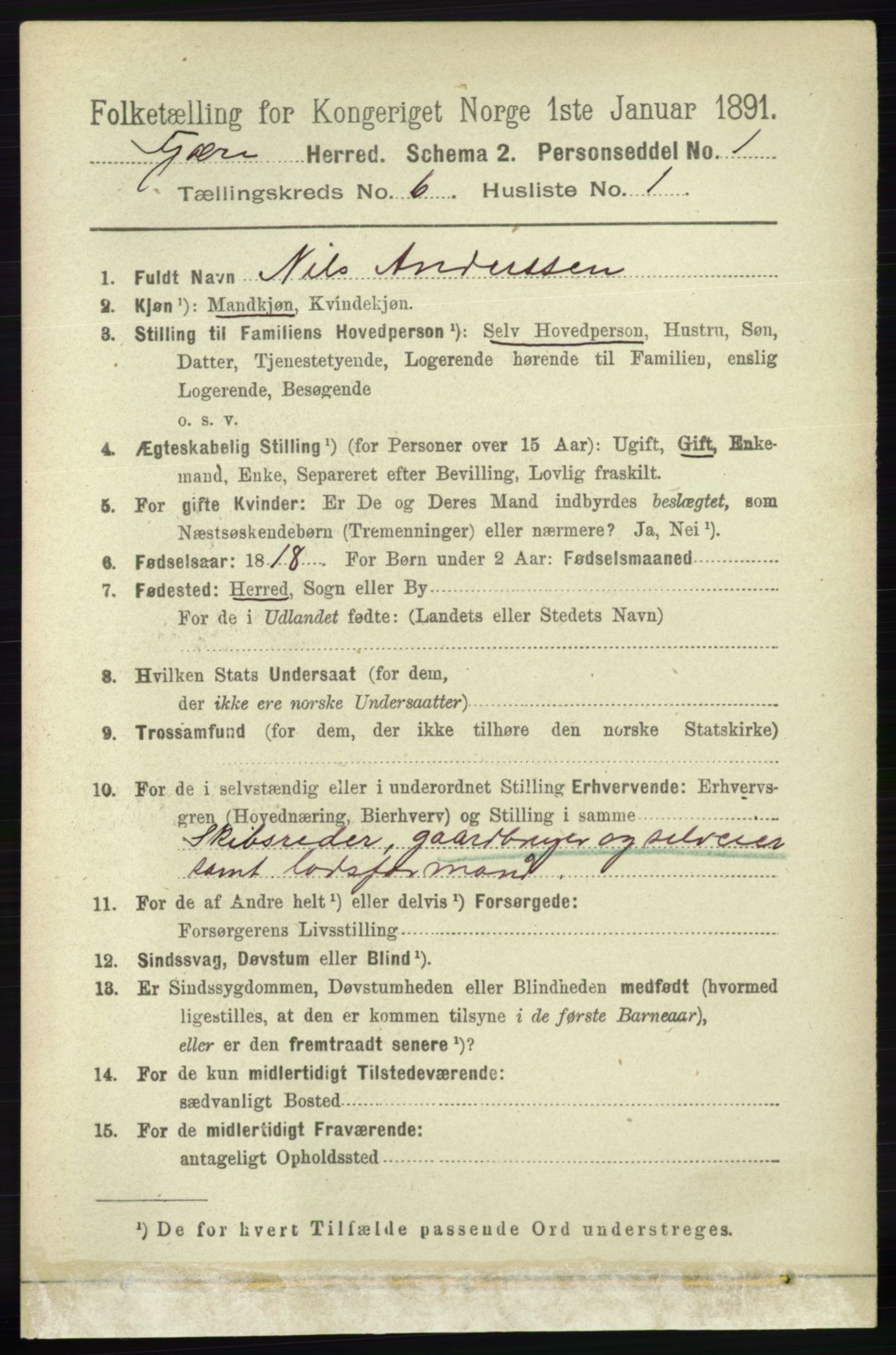 RA, 1891 census for 0923 Fjære, 1891, p. 2959