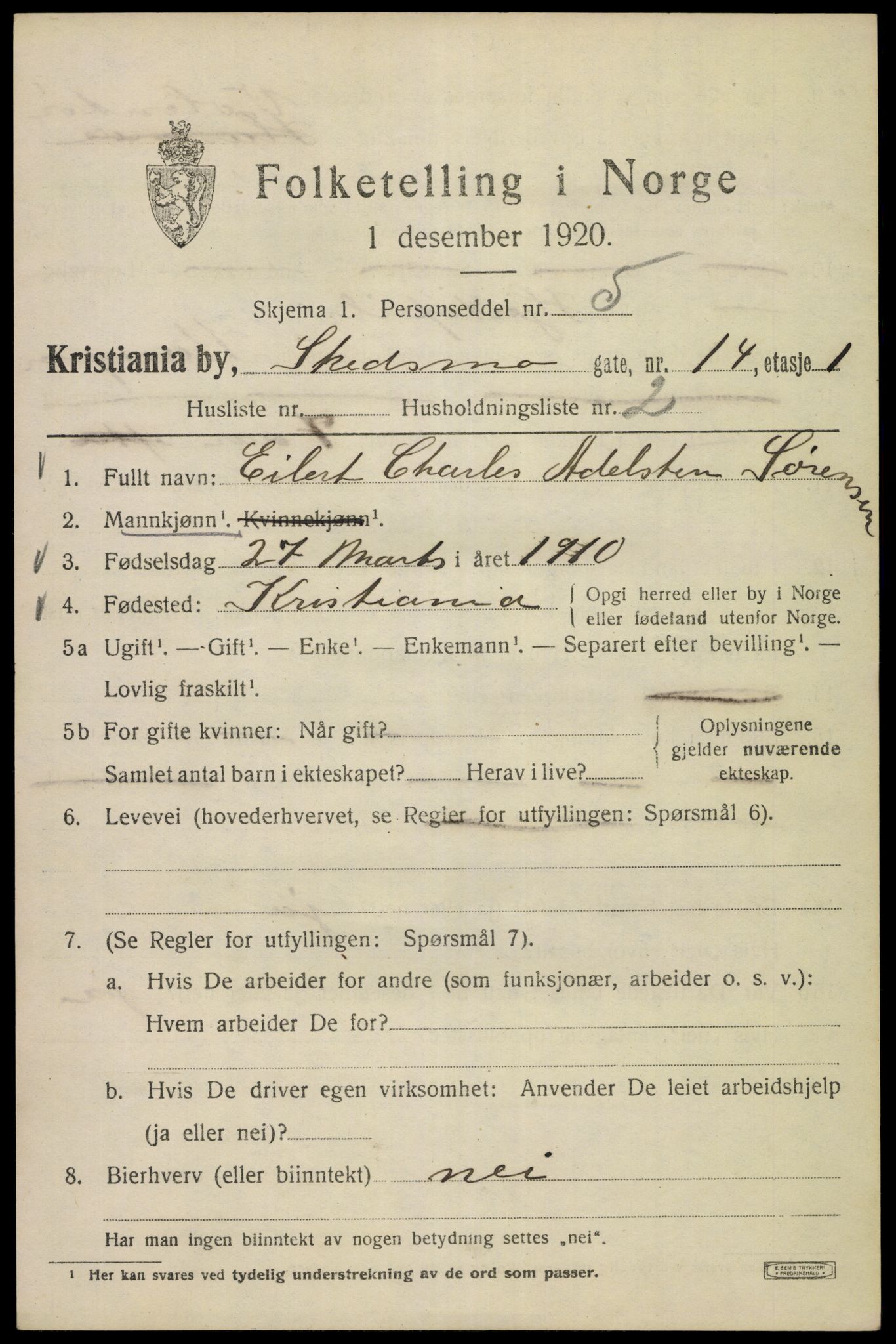 SAO, 1920 census for Kristiania, 1920, p. 512049