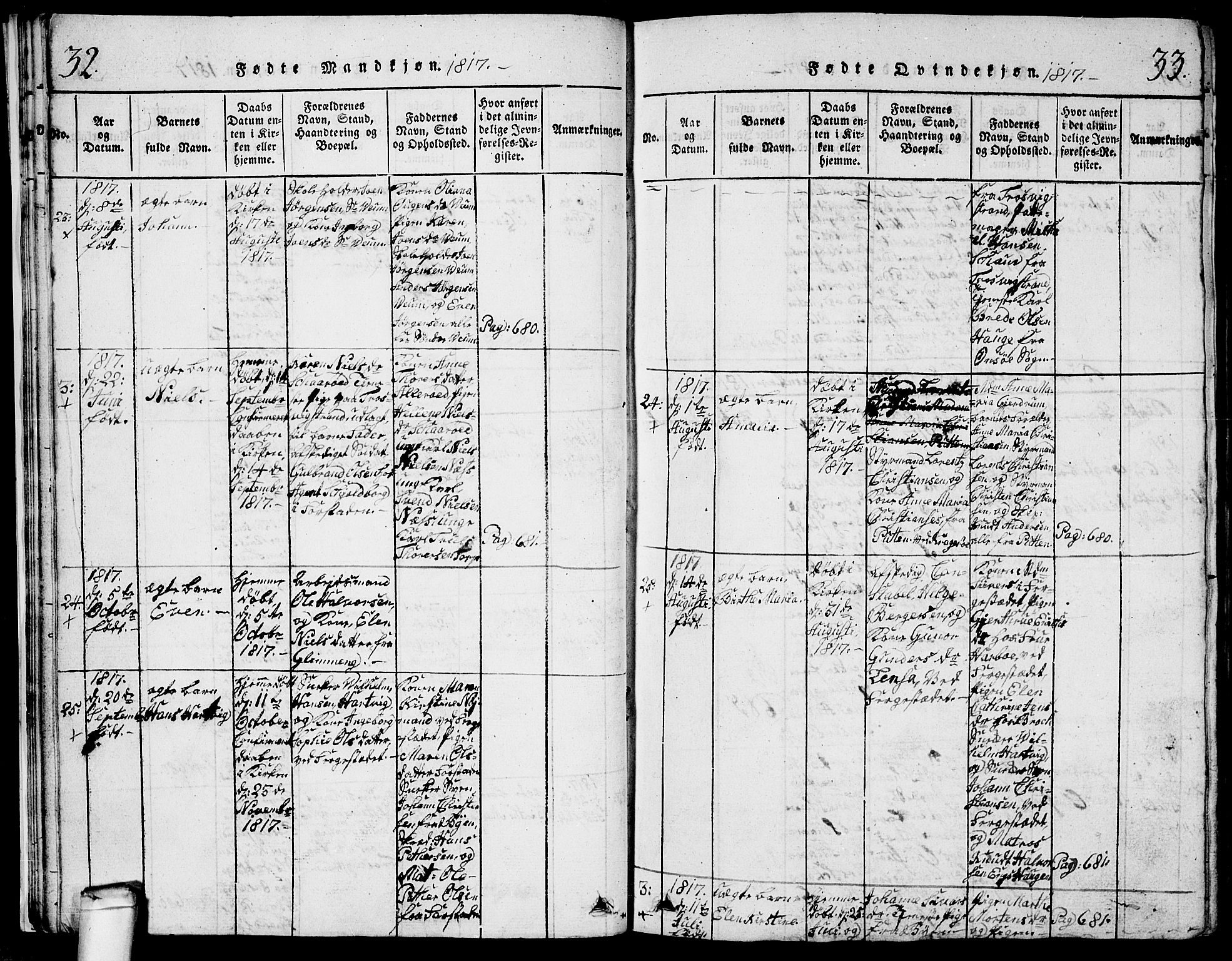 Glemmen prestekontor Kirkebøker, AV/SAO-A-10908/G/Ga/L0001: Parish register (copy) no. 1, 1816-1838, p. 32-33