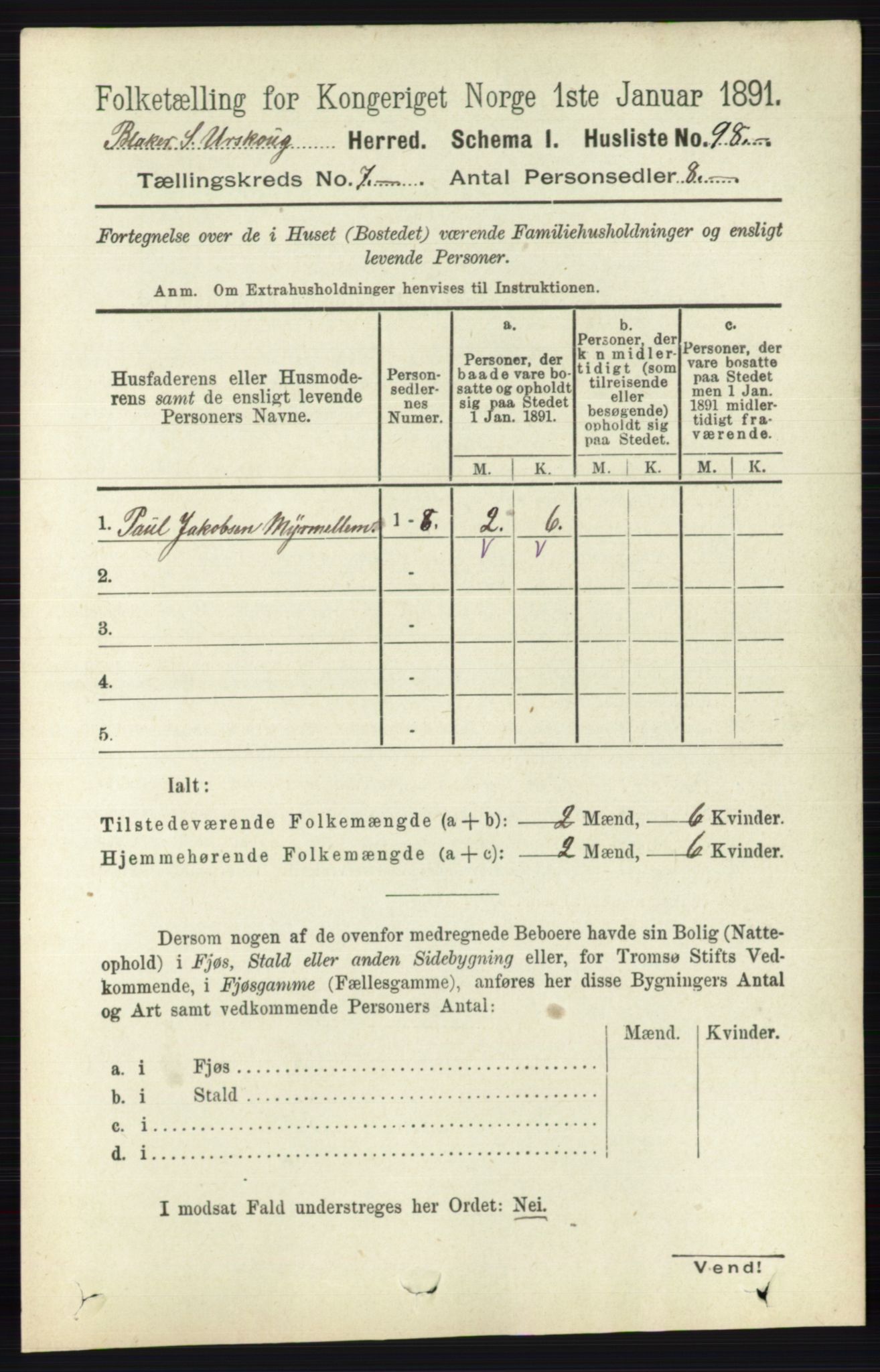 RA, 1891 census for 0224 Aurskog, 1891, p. 3260