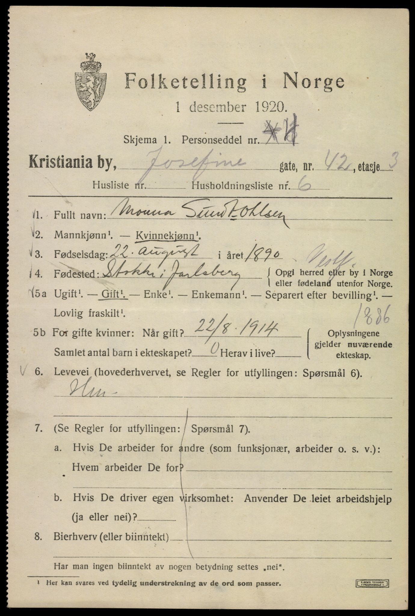 SAO, 1920 census for Kristiania, 1920, p. 325333