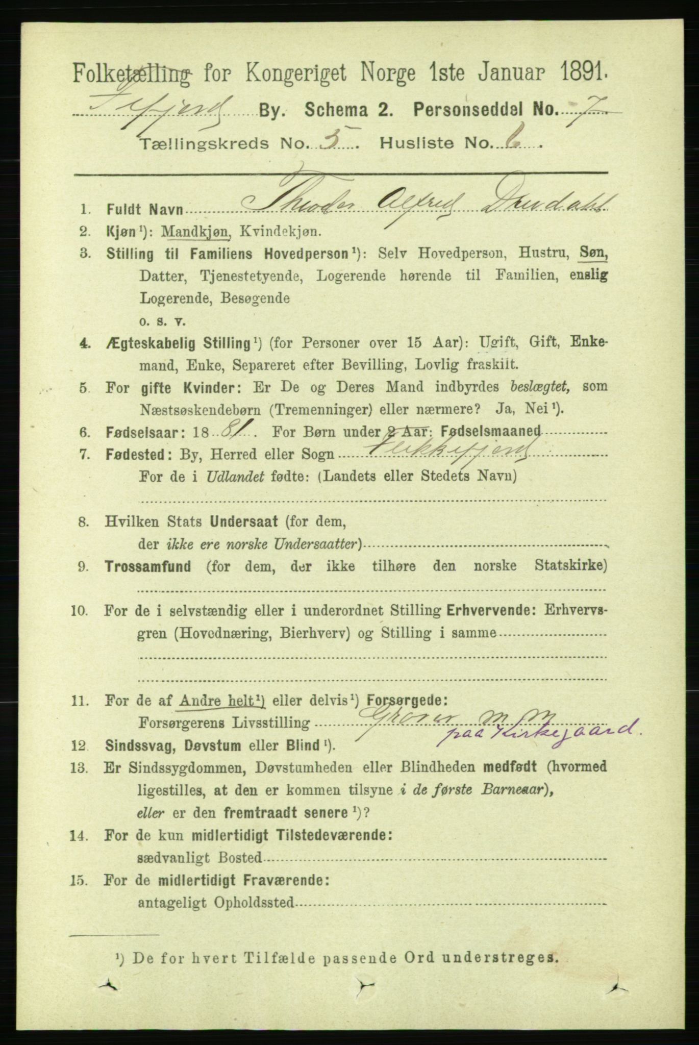 RA, 1891 census for 1004 Flekkefjord, 1891, p. 1151