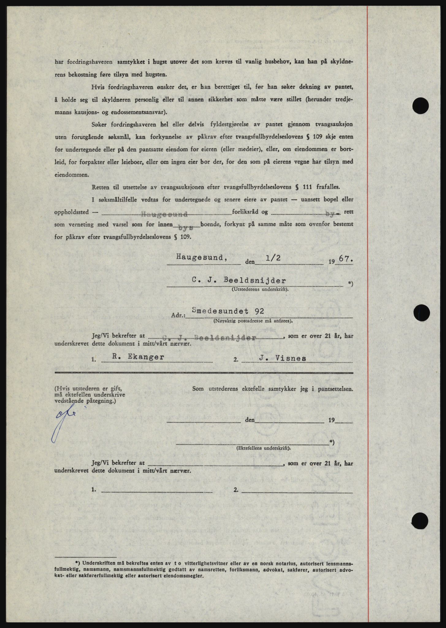 Haugesund tingrett, SAST/A-101415/01/II/IIC/L0056: Mortgage book no. B 56, 1966-1967, Diary no: : 325/1967