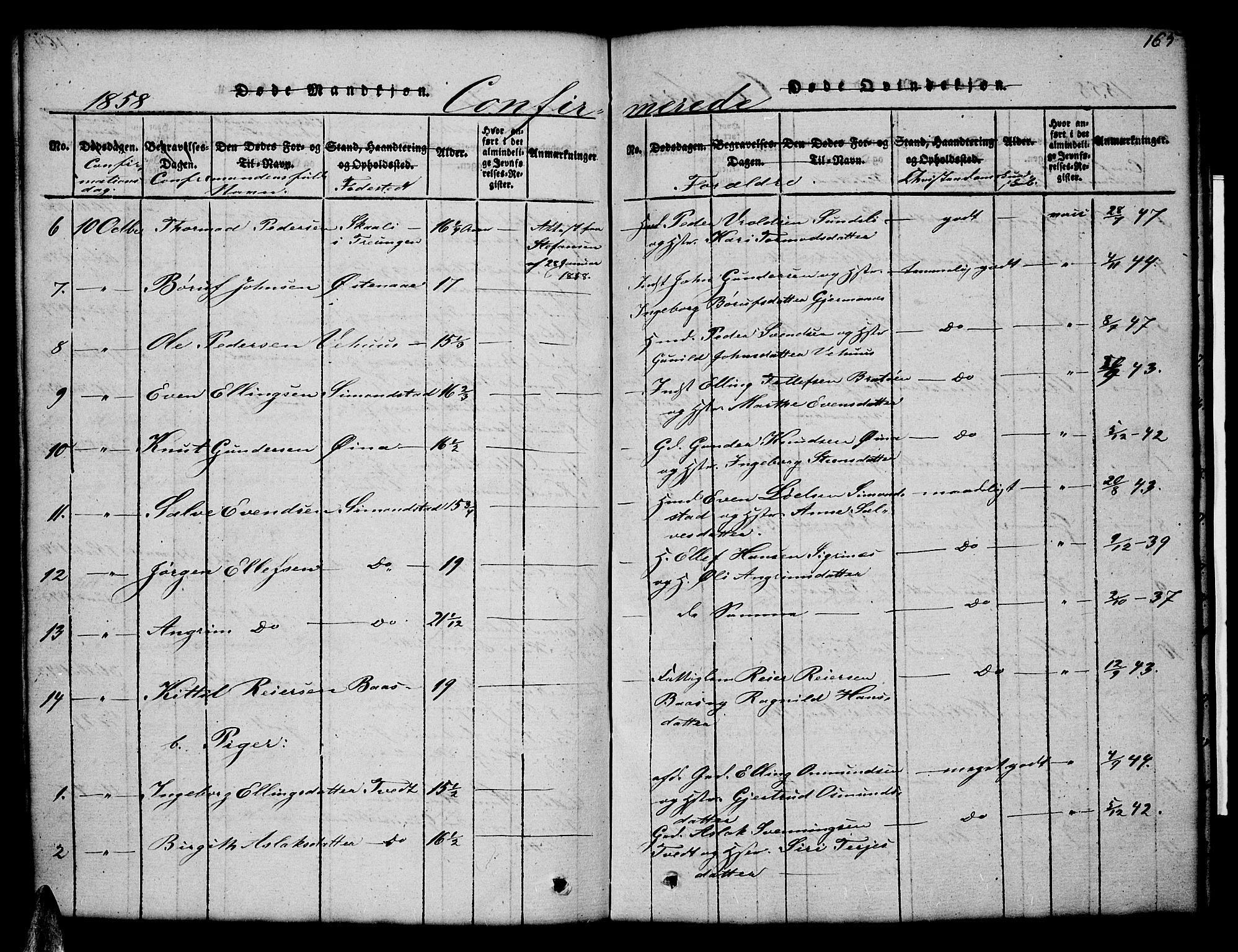 Åmli sokneprestkontor, AV/SAK-1111-0050/F/Fb/Fbc/L0001: Parish register (copy) no. B 1, 1816-1867, p. 165