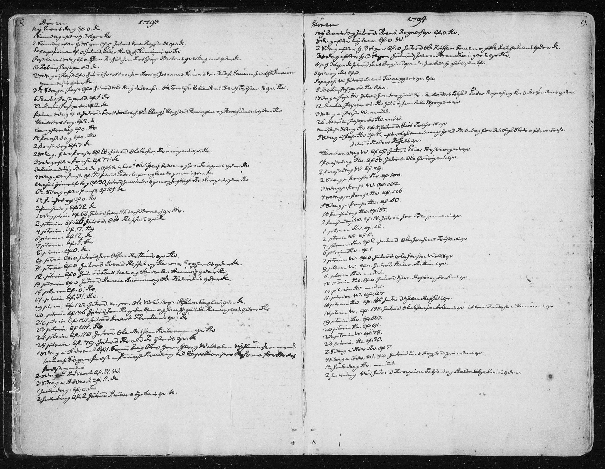Ministerialprotokoller, klokkerbøker og fødselsregistre - Sør-Trøndelag, SAT/A-1456/687/L0992: Parish register (official) no. 687A03 /1, 1788-1815, p. 8-9