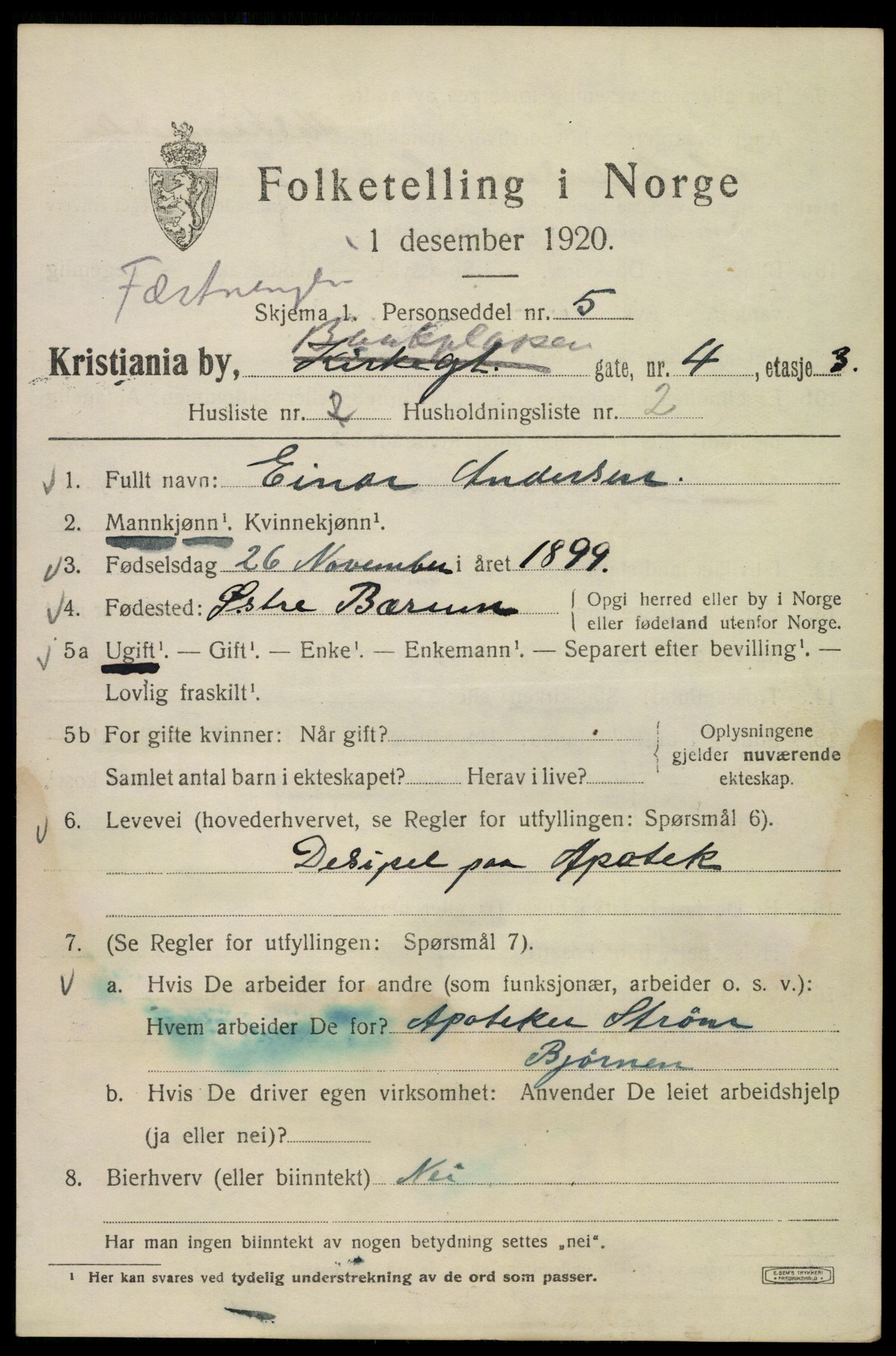 SAO, 1920 census for Kristiania, 1920, p. 150215