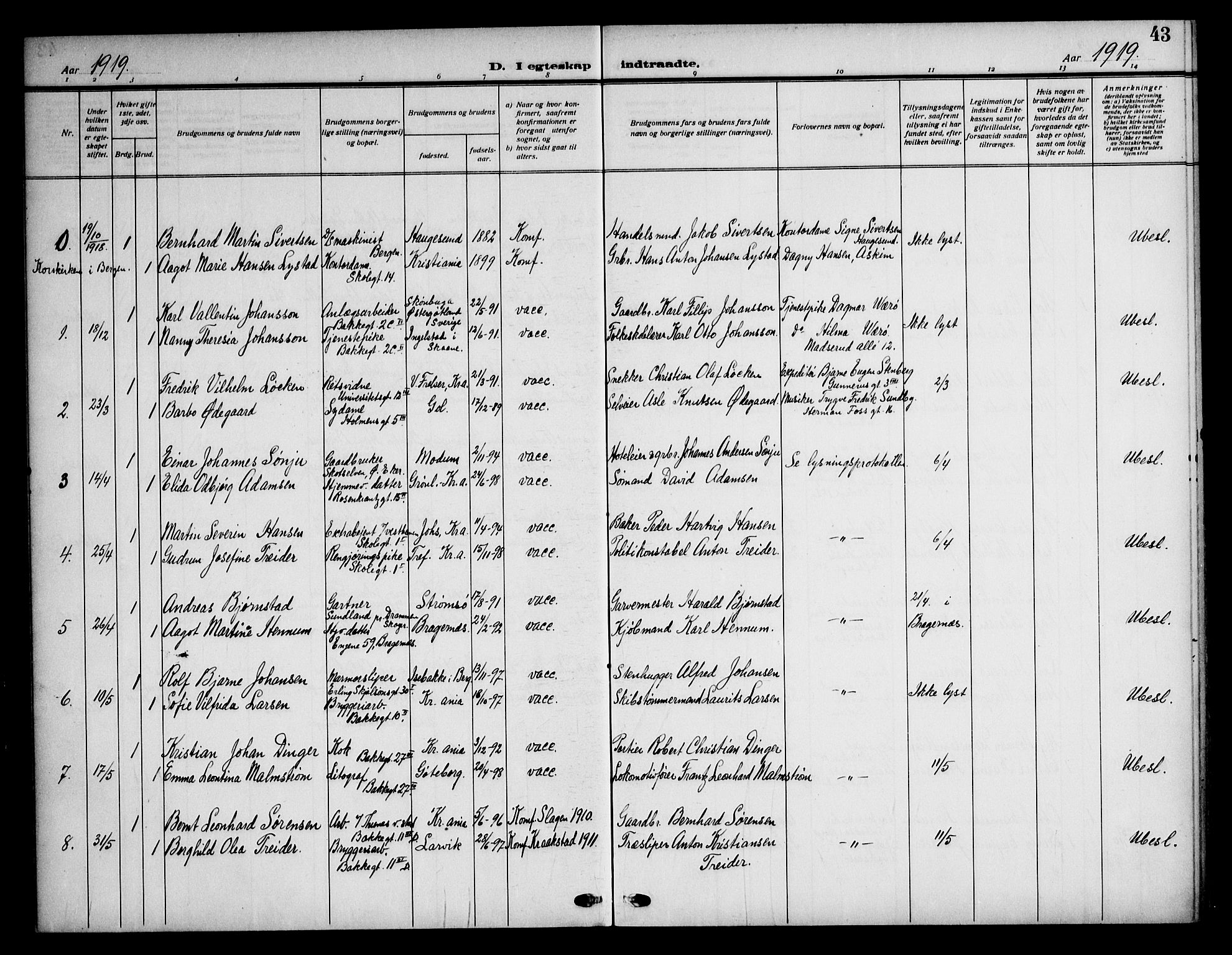 Piperviken prestekontor Kirkebøker, SAO/A-10874/F/L0002: Parish register (official) no. 2, 1911-1952, p. 43
