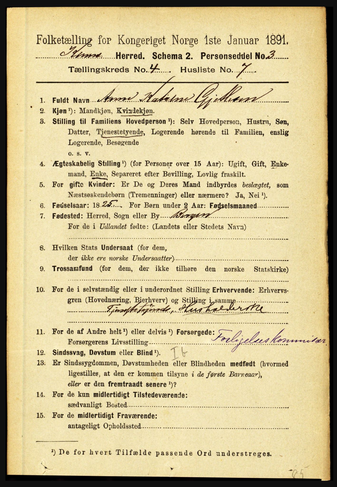 RA, 1891 census for 1437 Kinn, 1891, p. 1368