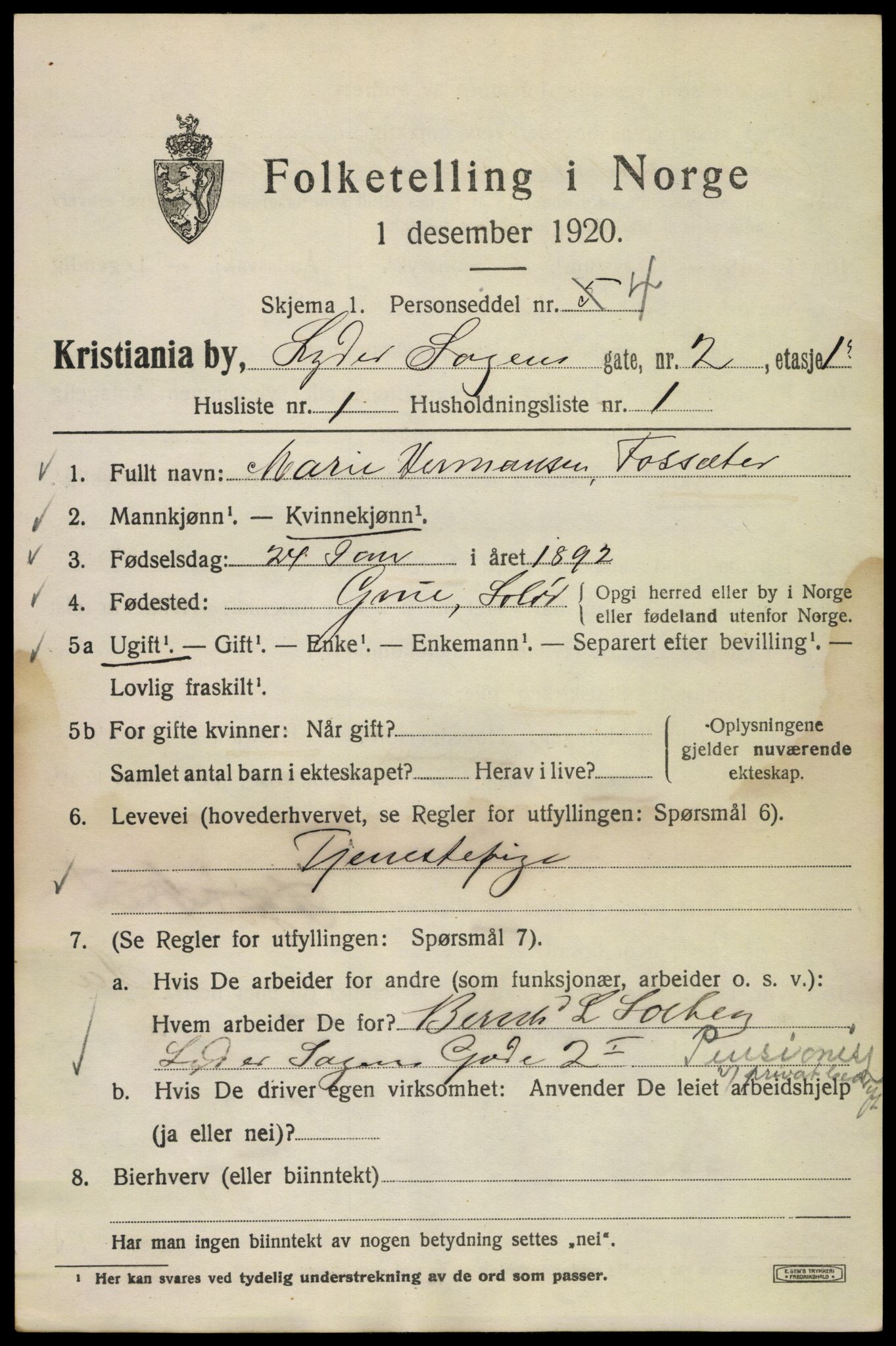 SAO, 1920 census for Kristiania, 1920, p. 366589