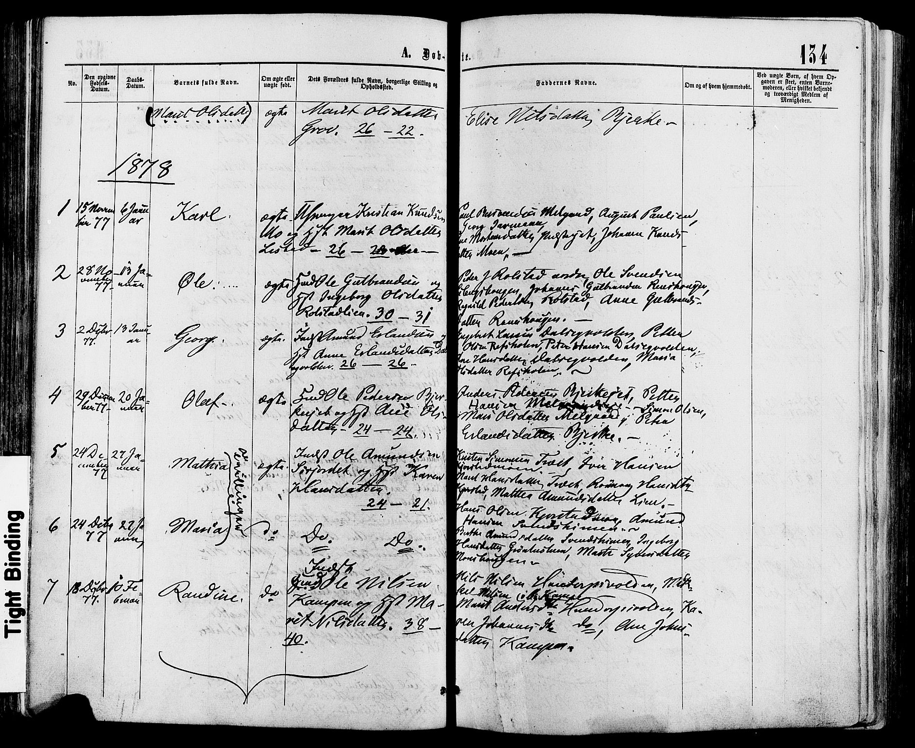 Sør-Fron prestekontor, SAH/PREST-010/H/Ha/Haa/L0002: Parish register (official) no. 2, 1864-1880, p. 134