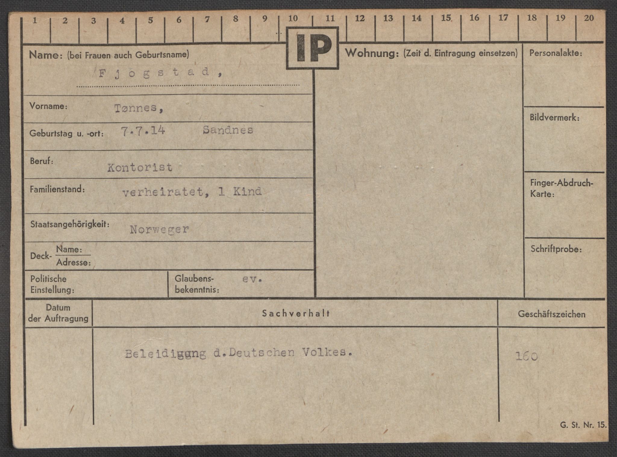 Befehlshaber der Sicherheitspolizei und des SD, AV/RA-RAFA-5969/E/Ea/Eaa/L0003: Register over norske fanger i Møllergata 19: Eng-Hag, 1940-1945, p. 380