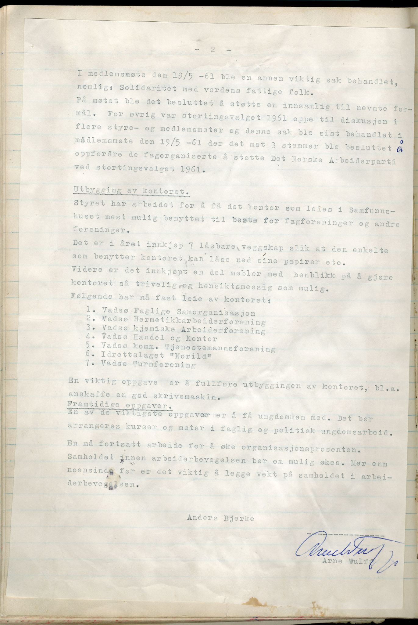 Vadsø Faglige Samorganisasjon, FMFB/A-1085/A/L0001: Styreprotokoll, 1951-1964, p. 212