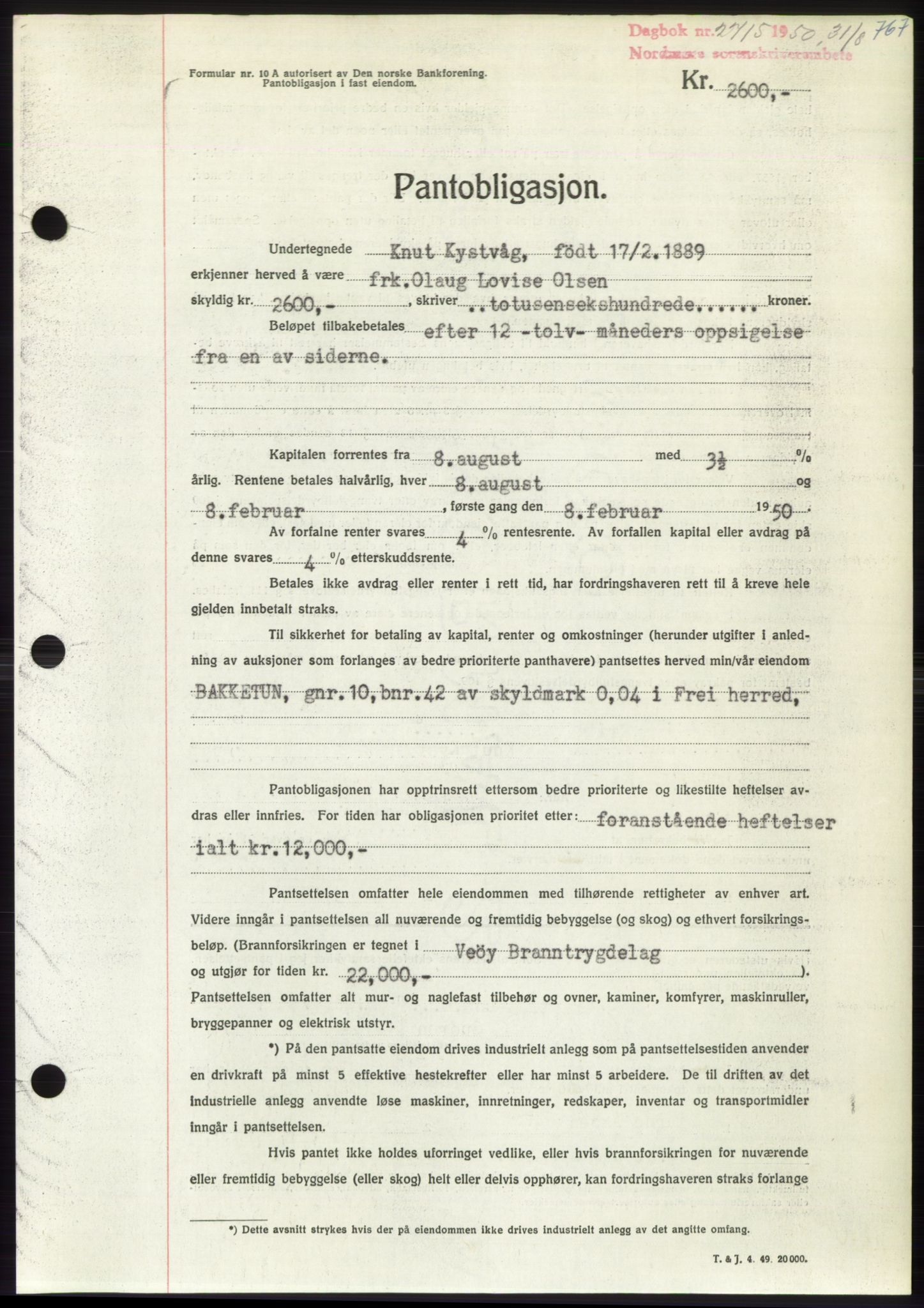 Nordmøre sorenskriveri, AV/SAT-A-4132/1/2/2Ca: Mortgage book no. B105, 1950-1950, Diary no: : 2715/1950