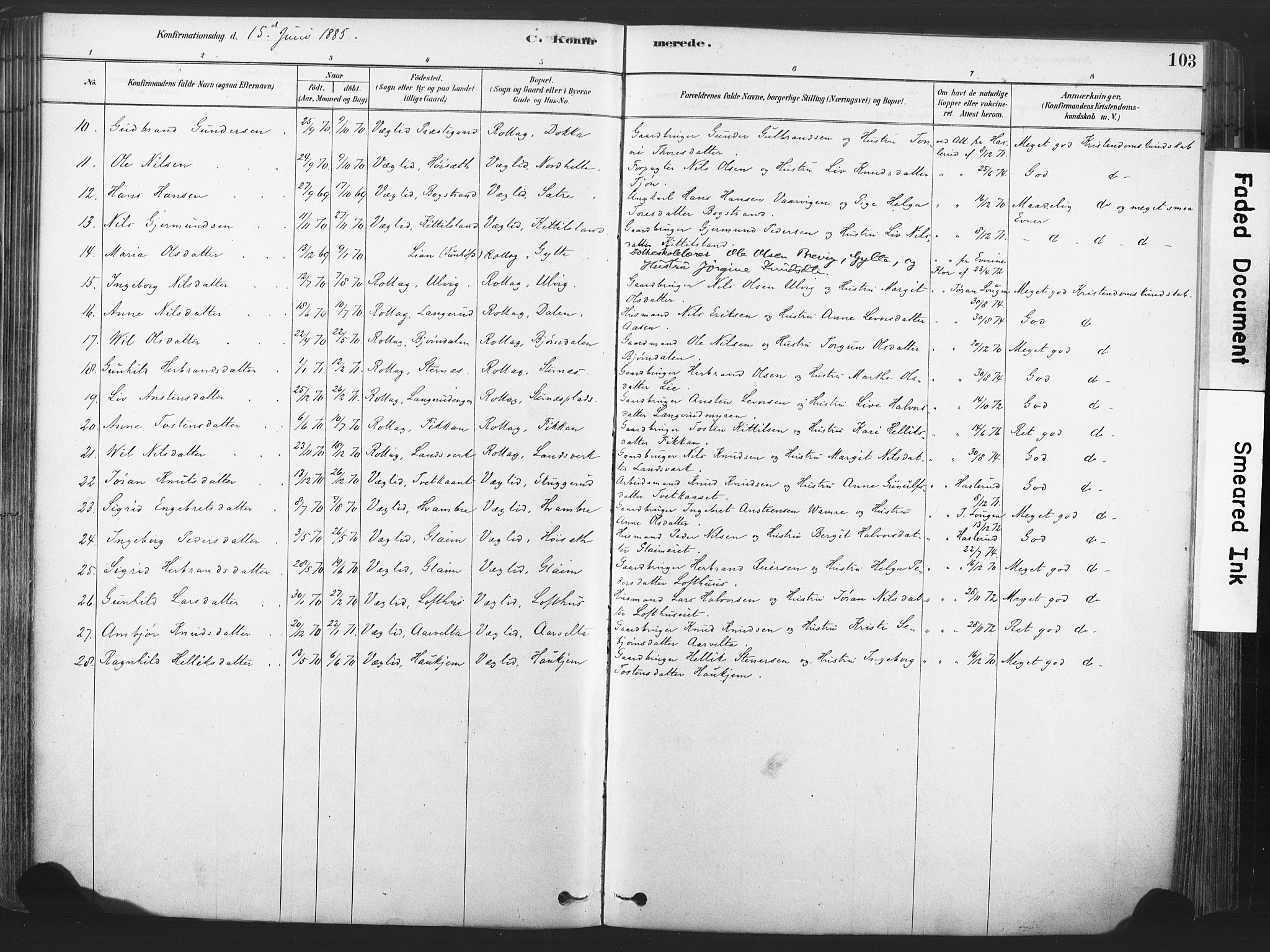 Rollag kirkebøker, AV/SAKO-A-240/F/Fa/L0011: Parish register (official) no. I 11, 1878-1902, p. 103