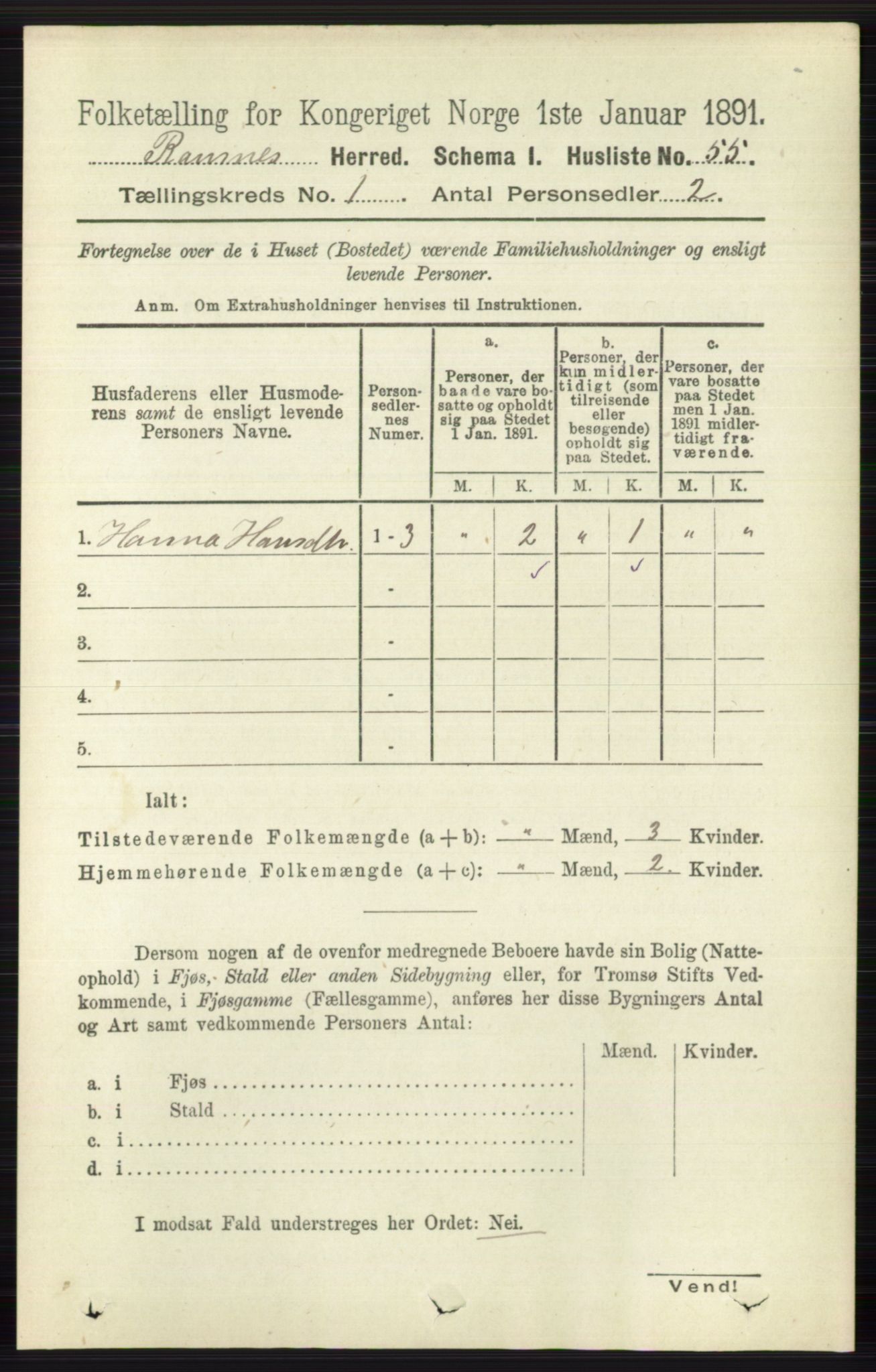 RA, 1891 census for 0718 Ramnes, 1891, p. 84