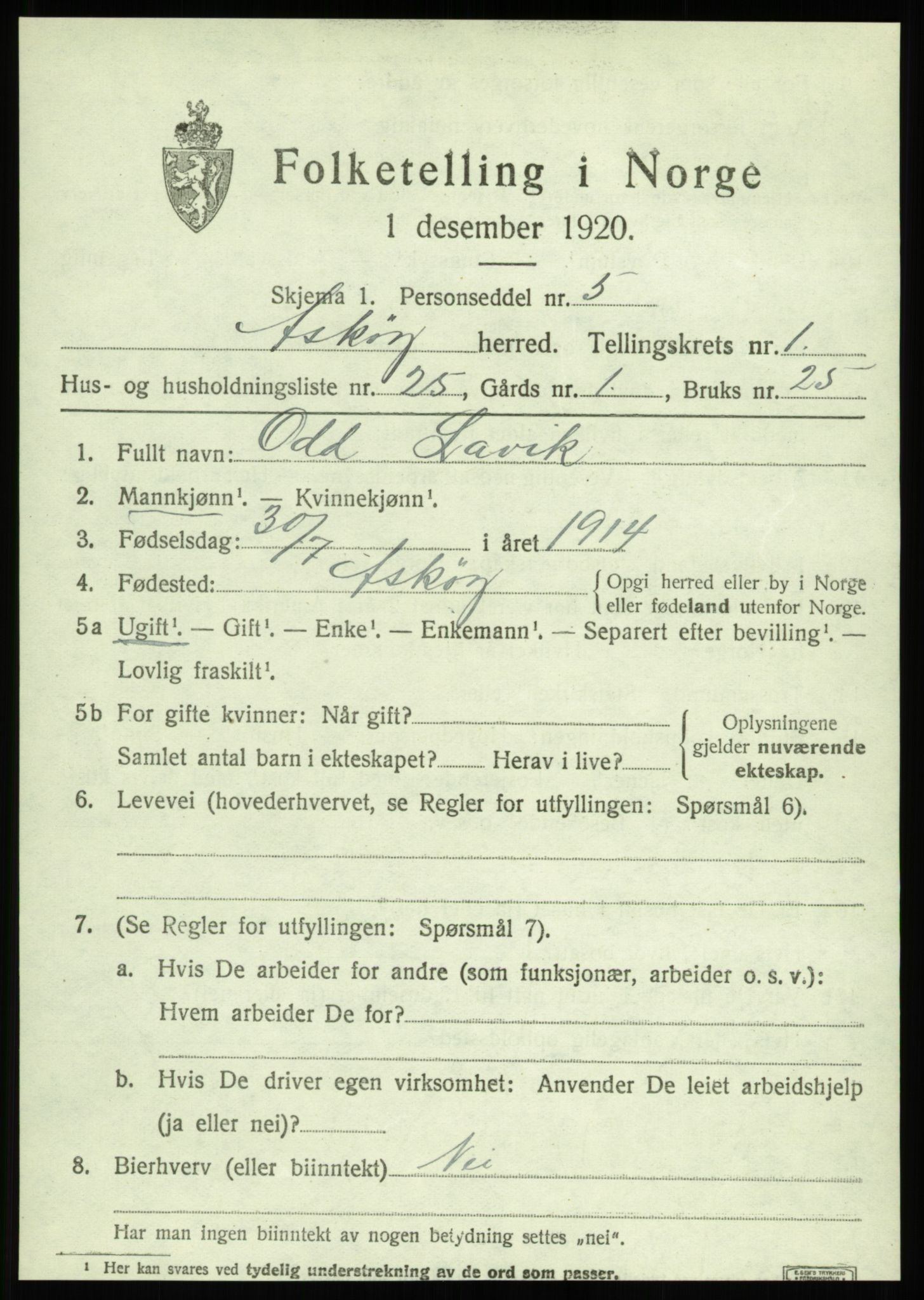 SAB, 1920 census for Askøy, 1920, p. 3788