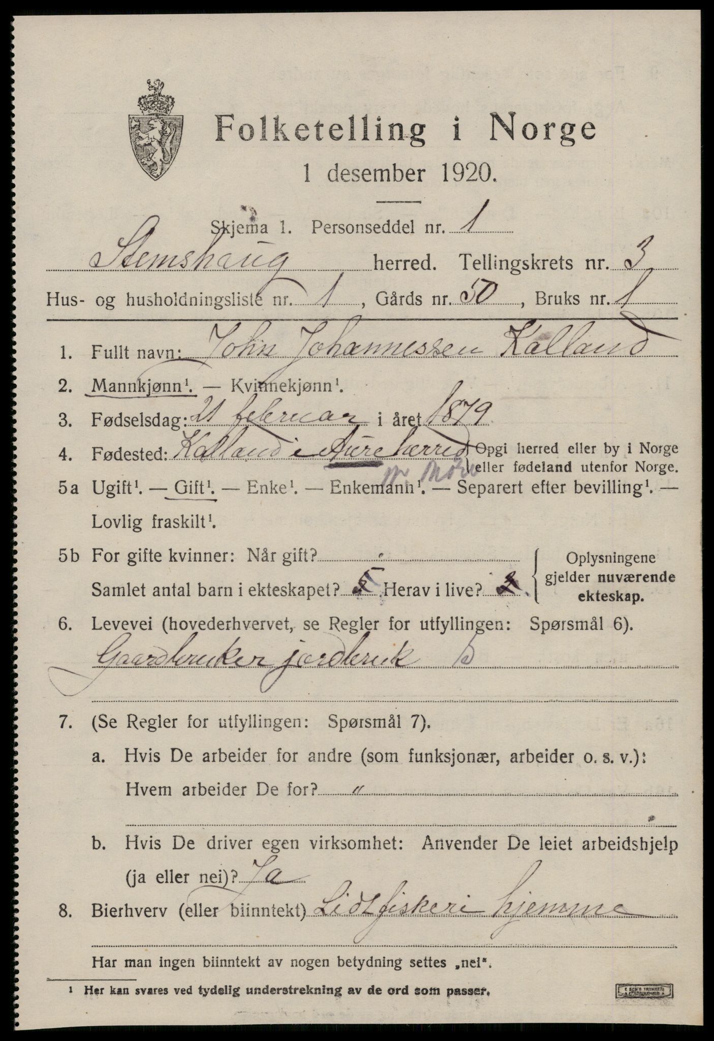 SAT, 1920 census for Stemshaug, 1920, p. 1048