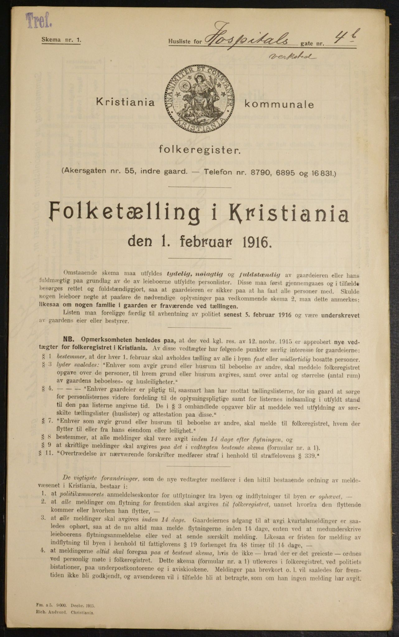 OBA, Municipal Census 1916 for Kristiania, 1916, p. 42105