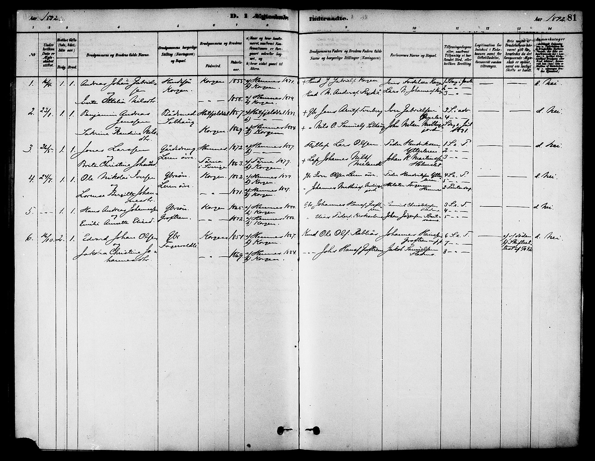 Ministerialprotokoller, klokkerbøker og fødselsregistre - Nordland, AV/SAT-A-1459/826/L0379: Parish register (official) no. 826A02, 1878-1895, p. 81