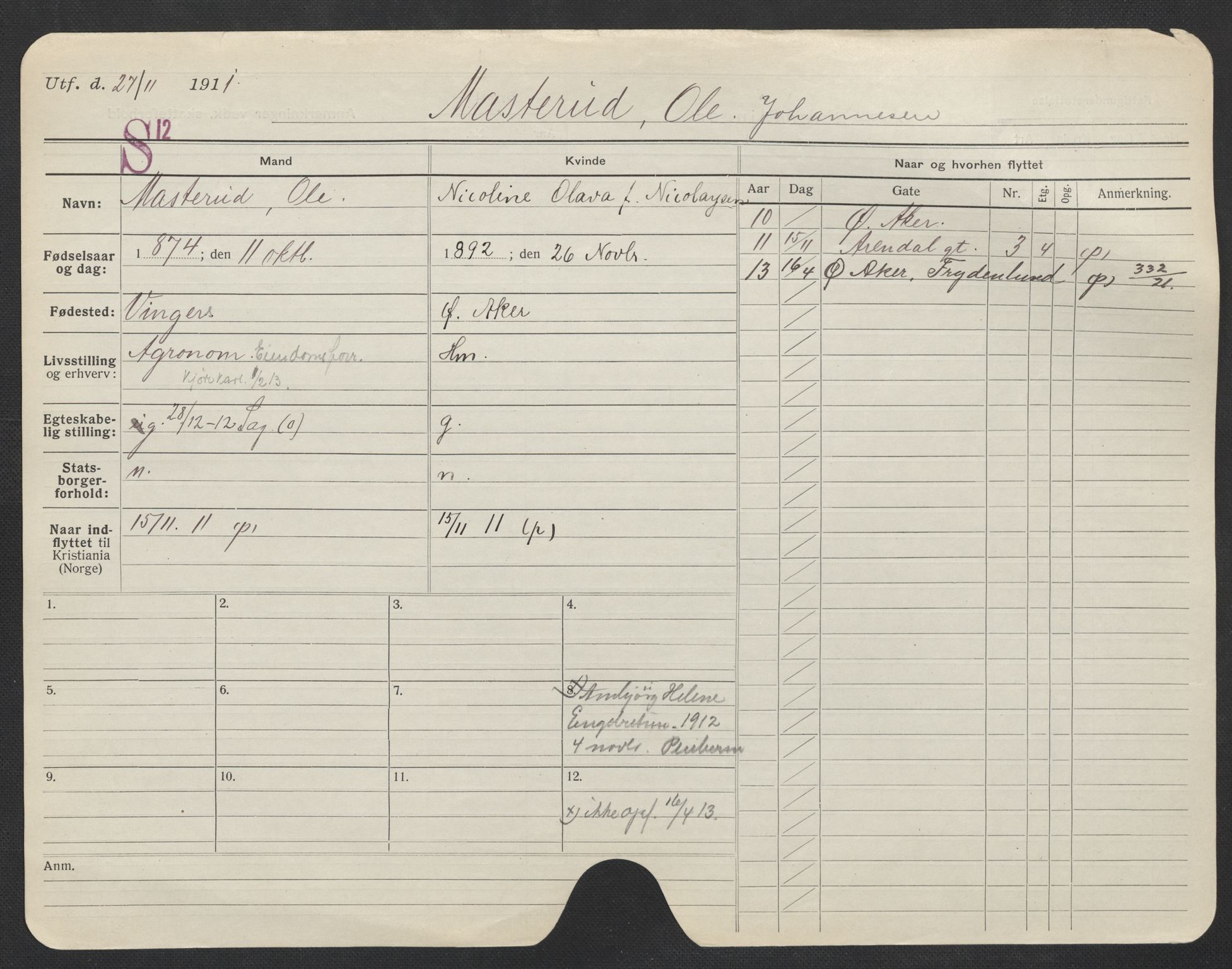 Oslo folkeregister, Registerkort, AV/SAO-A-11715/F/Fa/Fac/L0007: Menn, 1906-1914, p. 618a